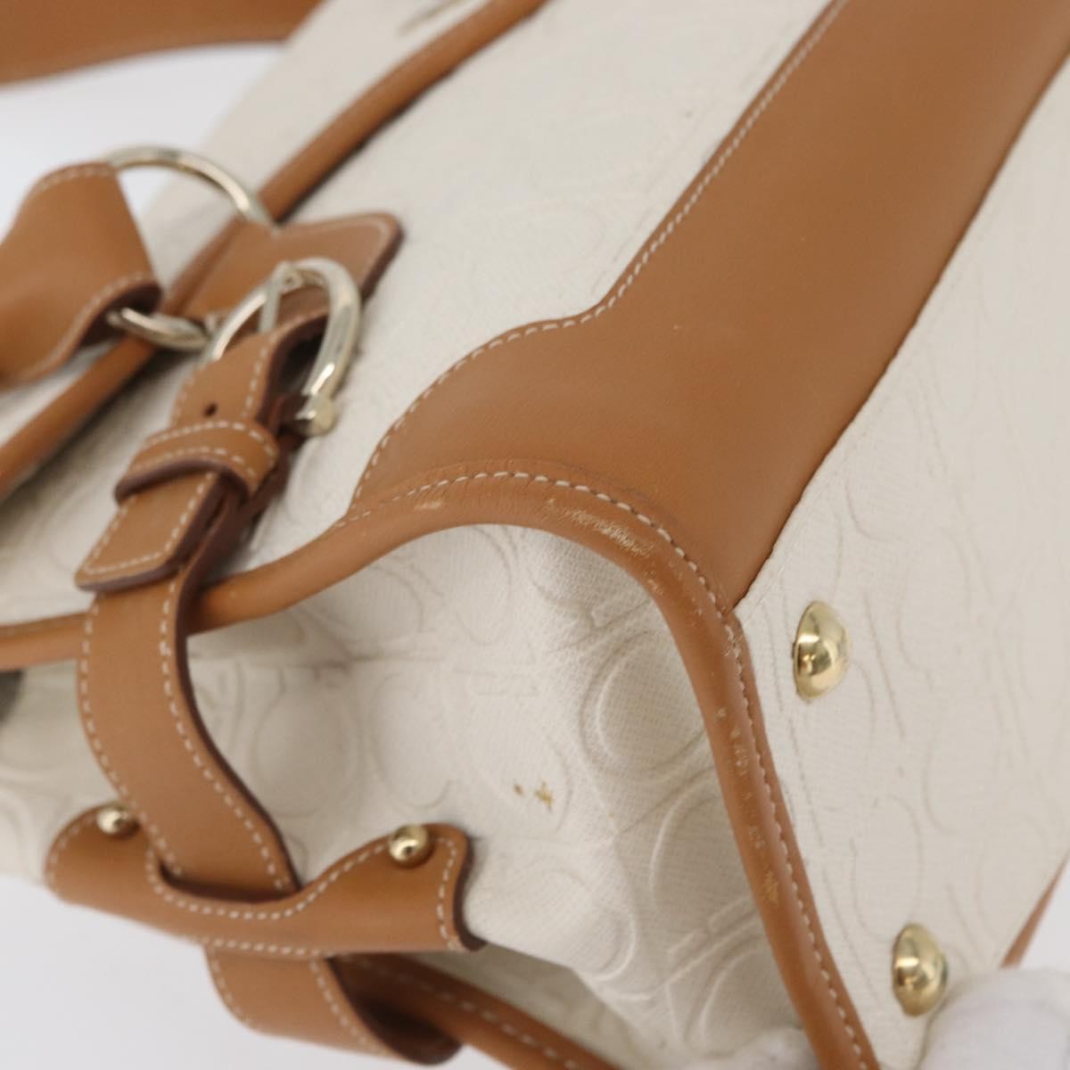 Salvatore Ferragamo Gancini Top Handle Canvas White Pvc Handbag (Pre-Owned)
