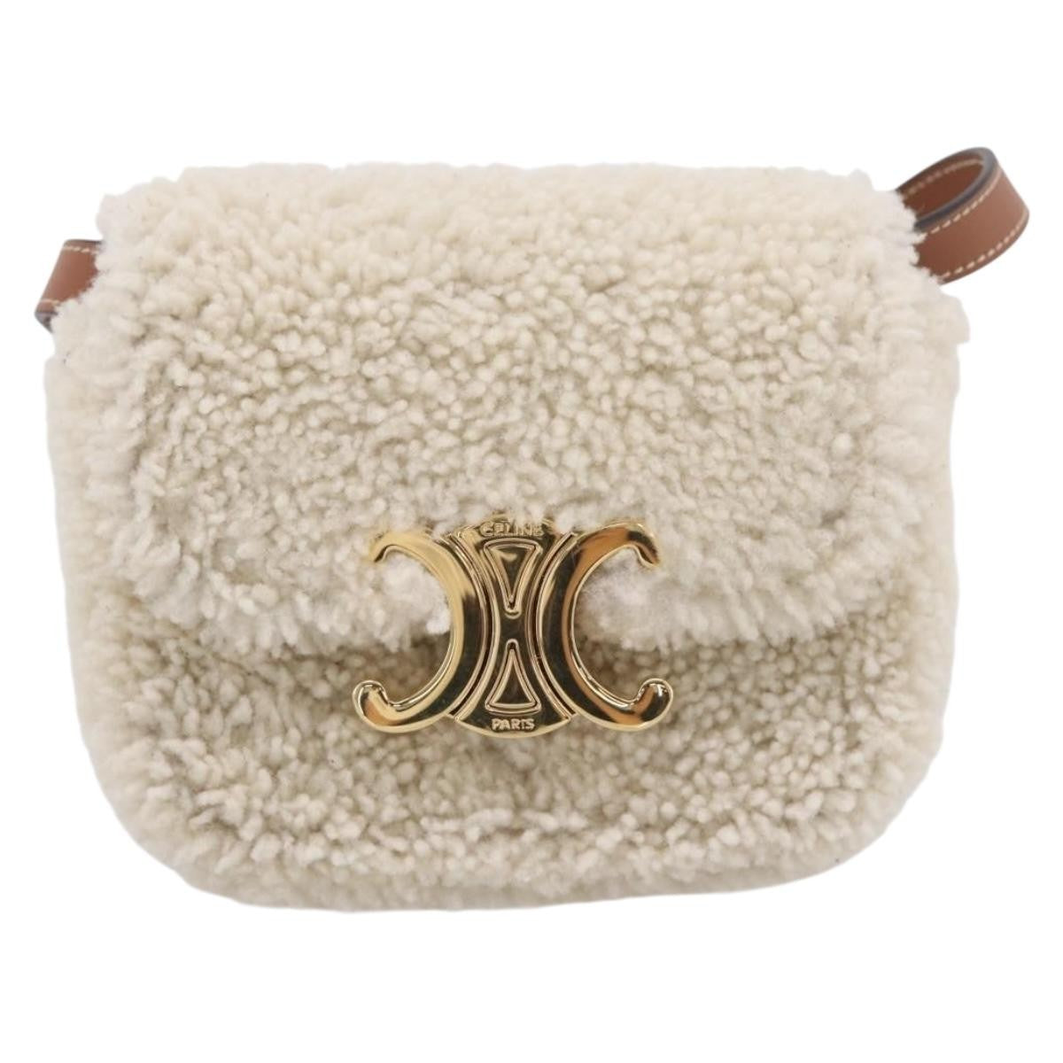Celine Triomphe Shoulder Shearling Beige Wool Handbag (Pre-Owned)