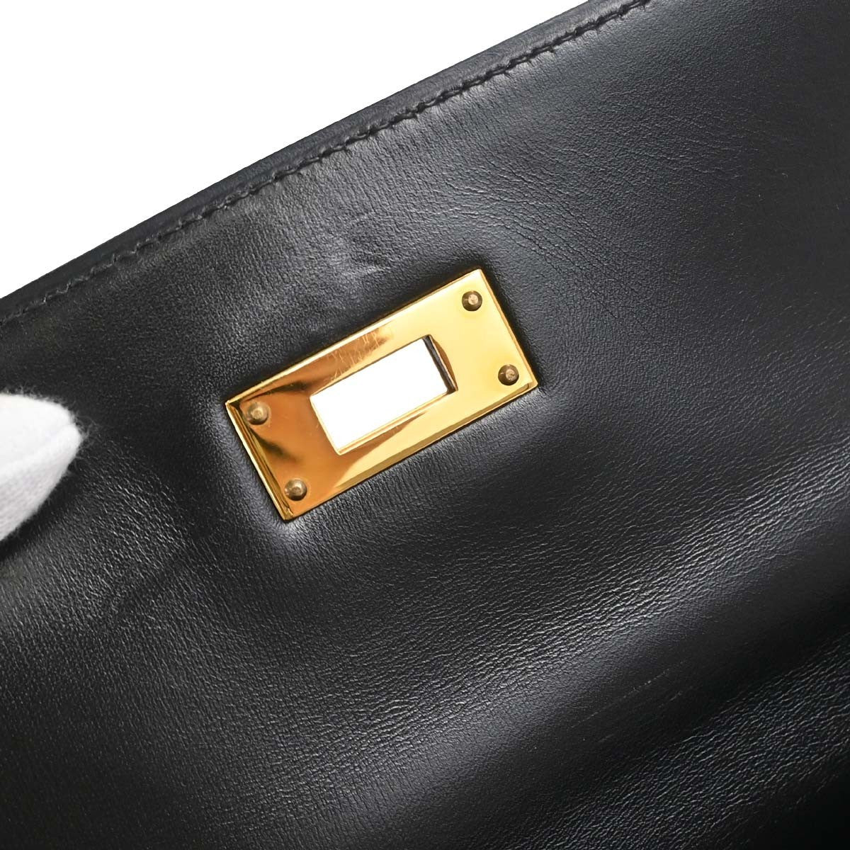 Hermes Kelly Black Box Calf With Gold Hardware Black Leather Handbag (Pre-Owned)