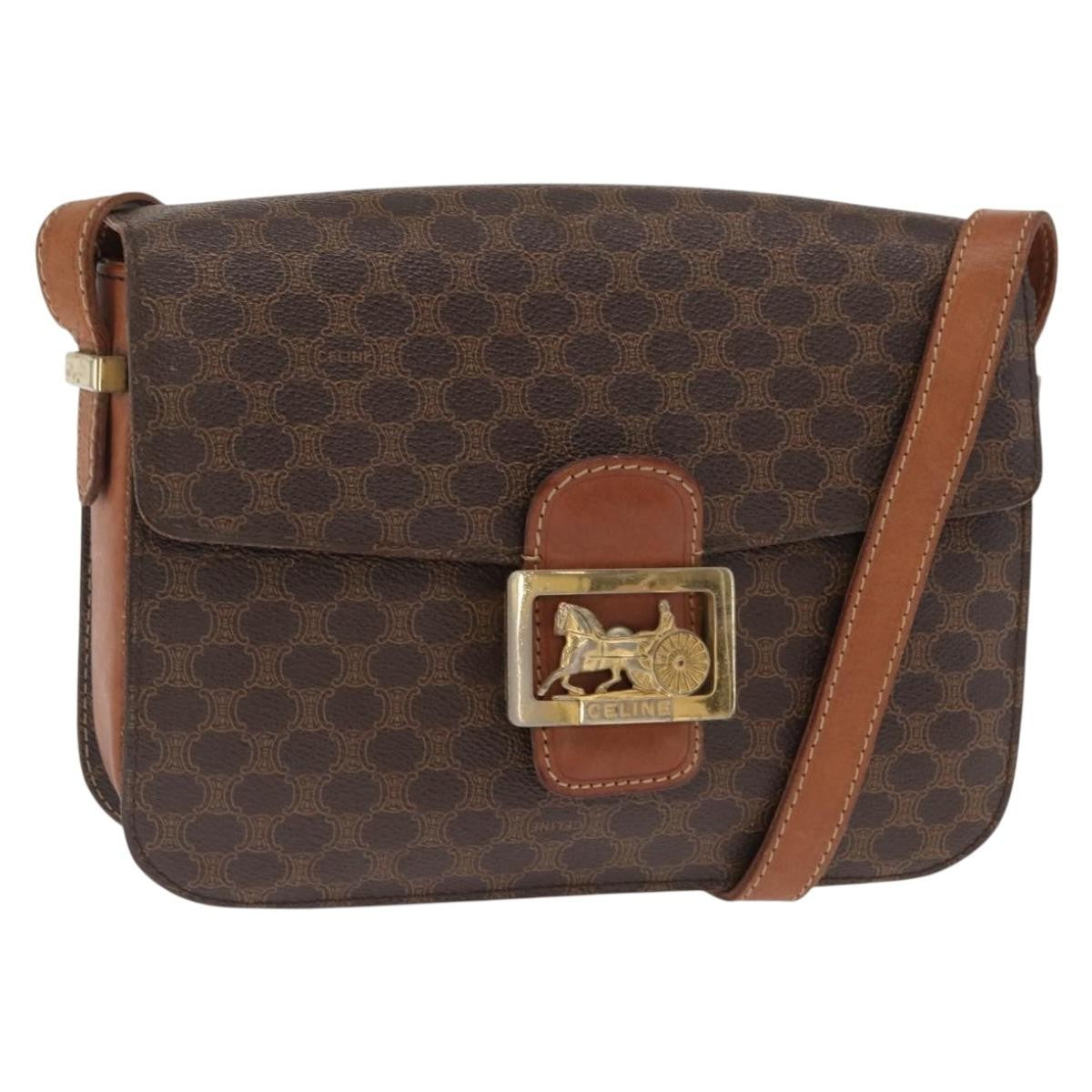 Celine Vintage Horse Carriage Macadam Canvas Brown Pvc Shoulder Bag Bag (Pre-Owned)