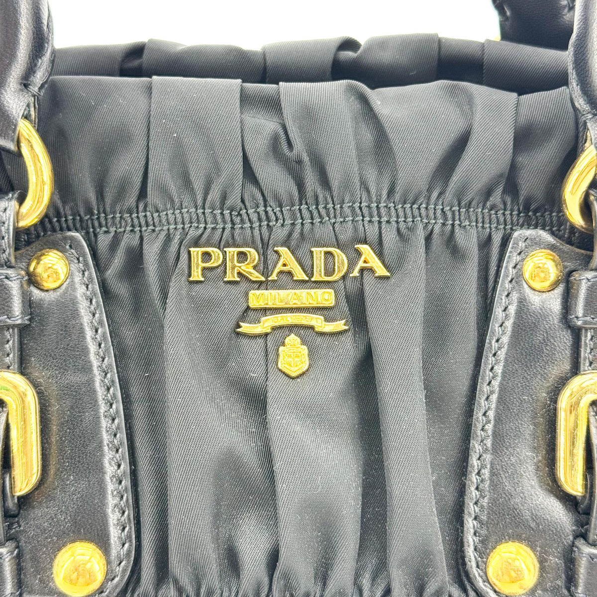 Prada Gaufre Nappa Leather Black Nylon Tote Bag Bag (Pre-Owned)