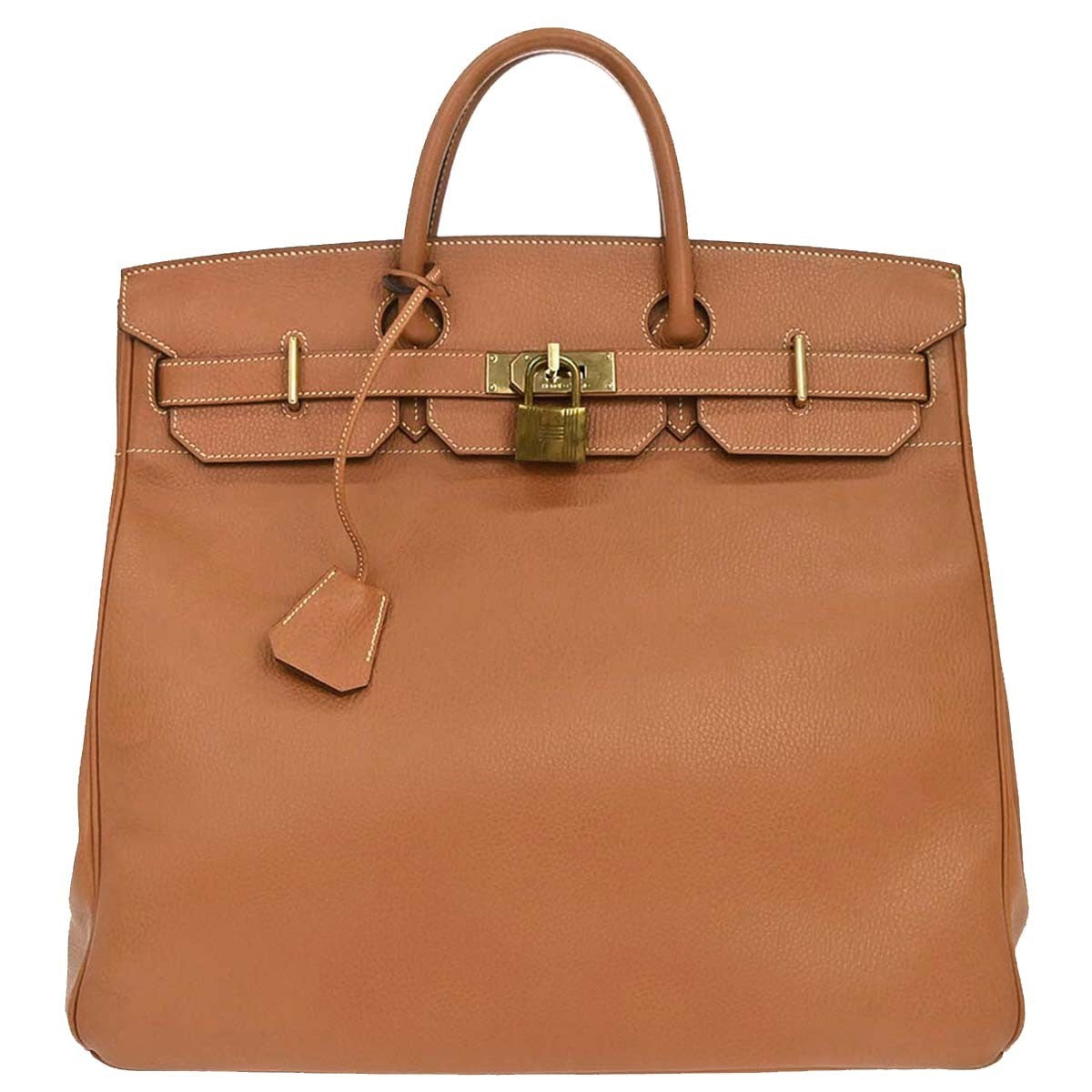 Hermes Hac Birkin Black Fjord With Palladium Hardware Brown Leather Handbag (Pre-Owned)