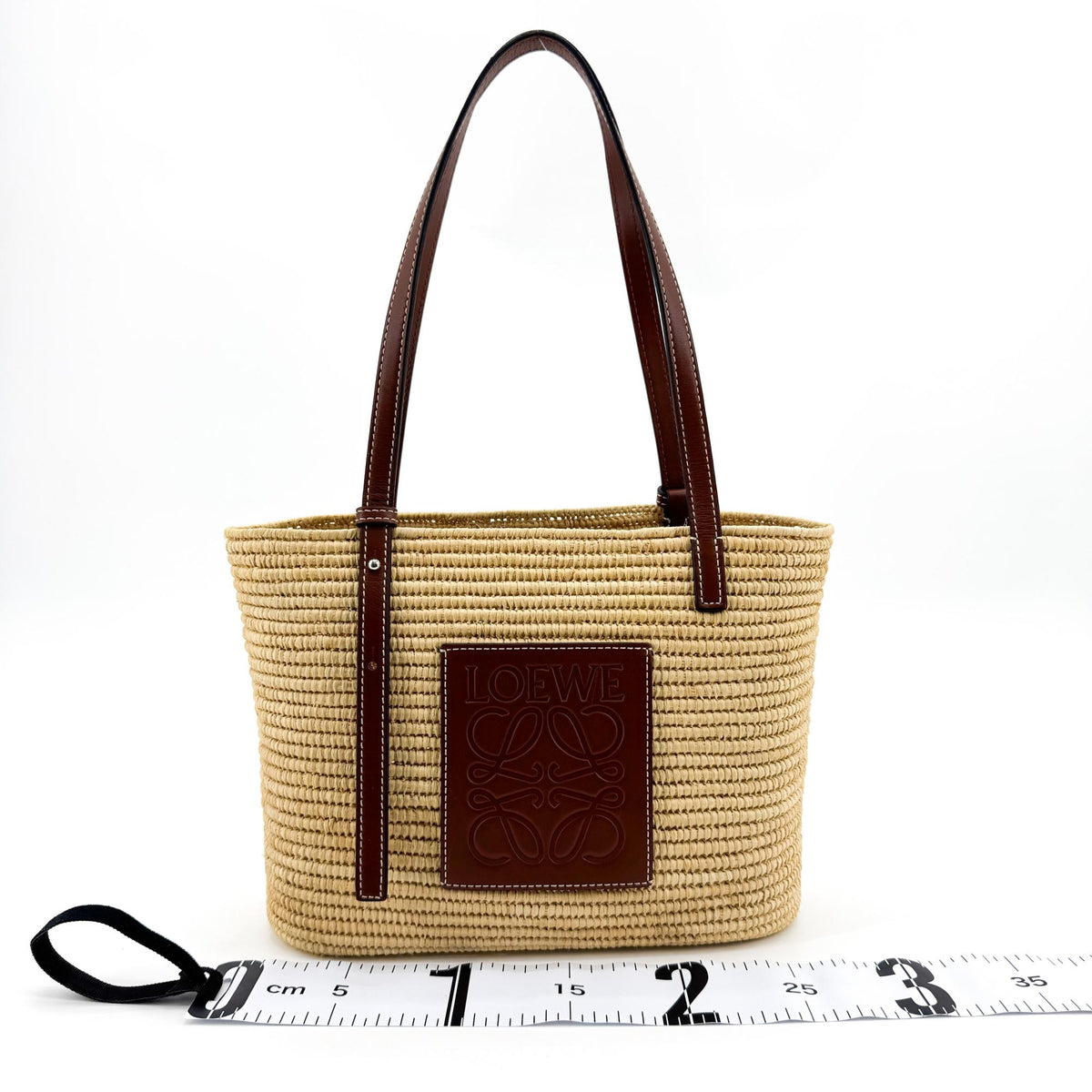 Loewe Square Basket Woven Raffia And Leather Brown Wicker Tote Bag Bag (Pre-Owned)