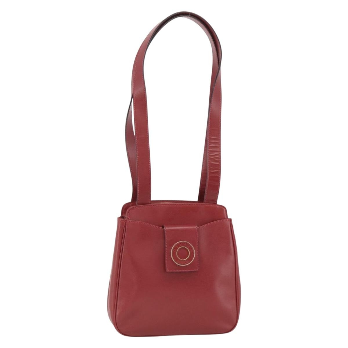 Celine Circle Logo Leather Burgundy Leather Tote Bag Bag (Pre-Owned)