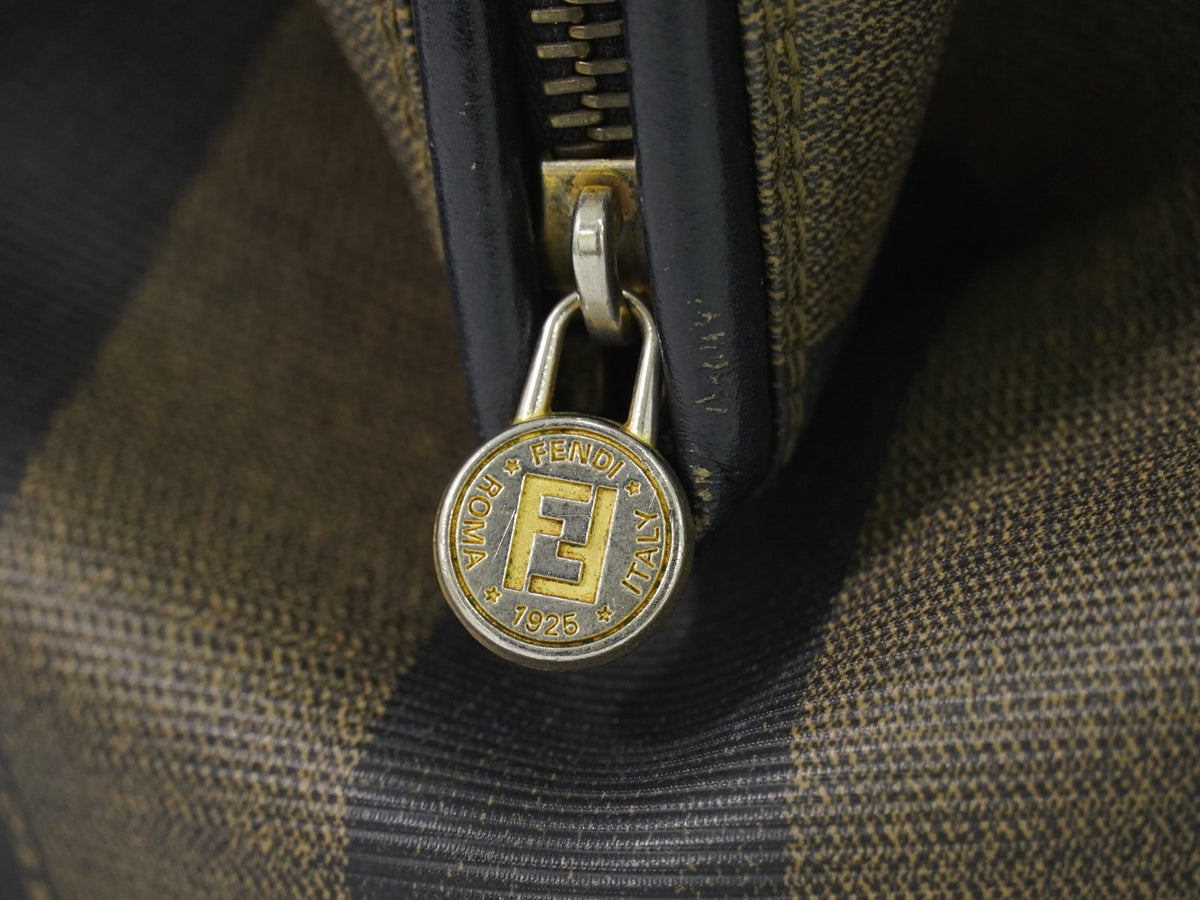Fendi Vintage Pequin Convertible Boston Coated Canvas Khaki Canvas Handbag (Pre-Owned)