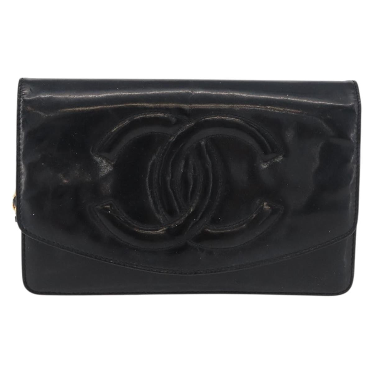 Chanel Vintage Cc Wallet On Chain Patent Black Patent_Leather Shoulder Bag Bag (Pre-Owned)