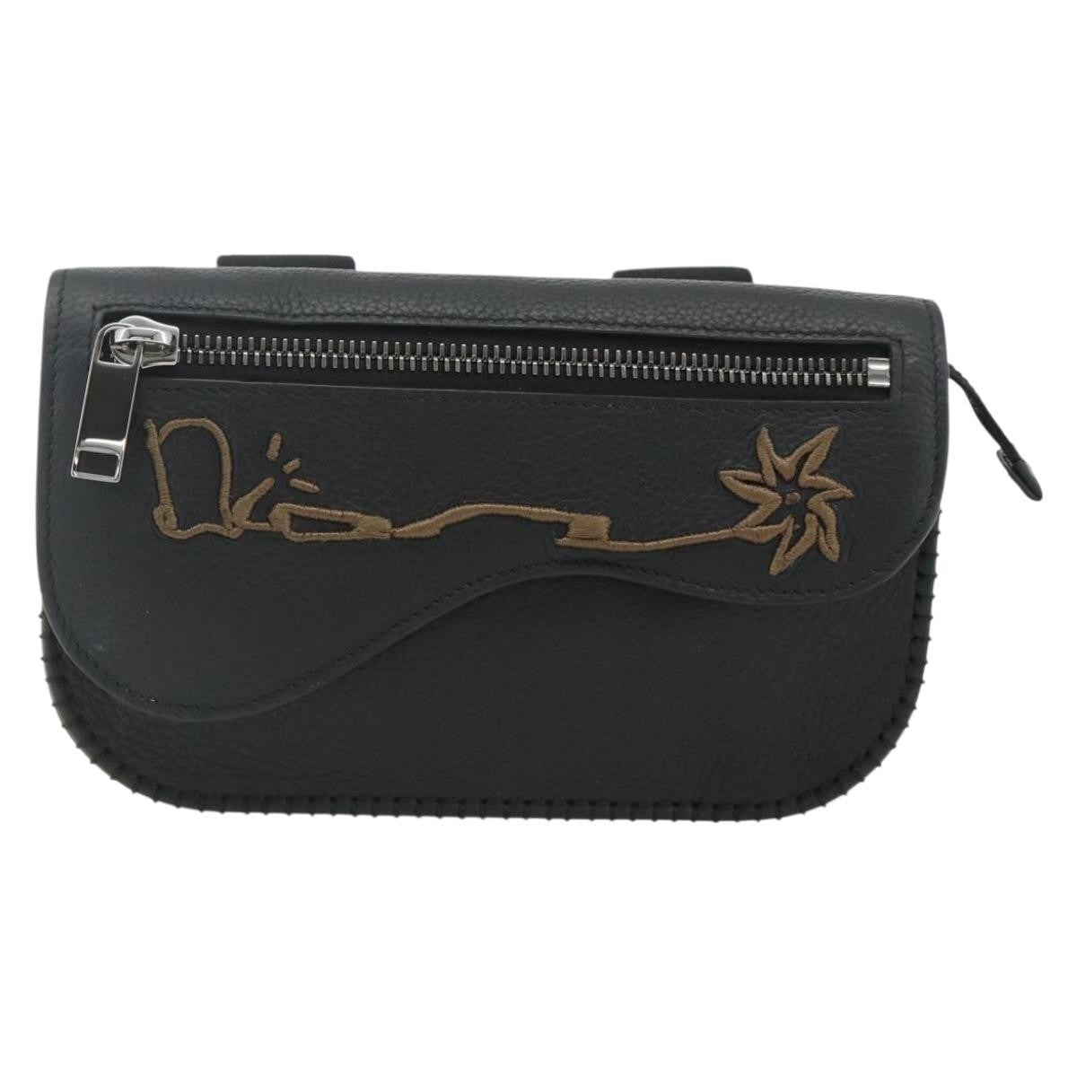 Christian Dior Saddle Pouch Belt Leather Black Leather Clutche & Pouche Bag (Pre-Owned)