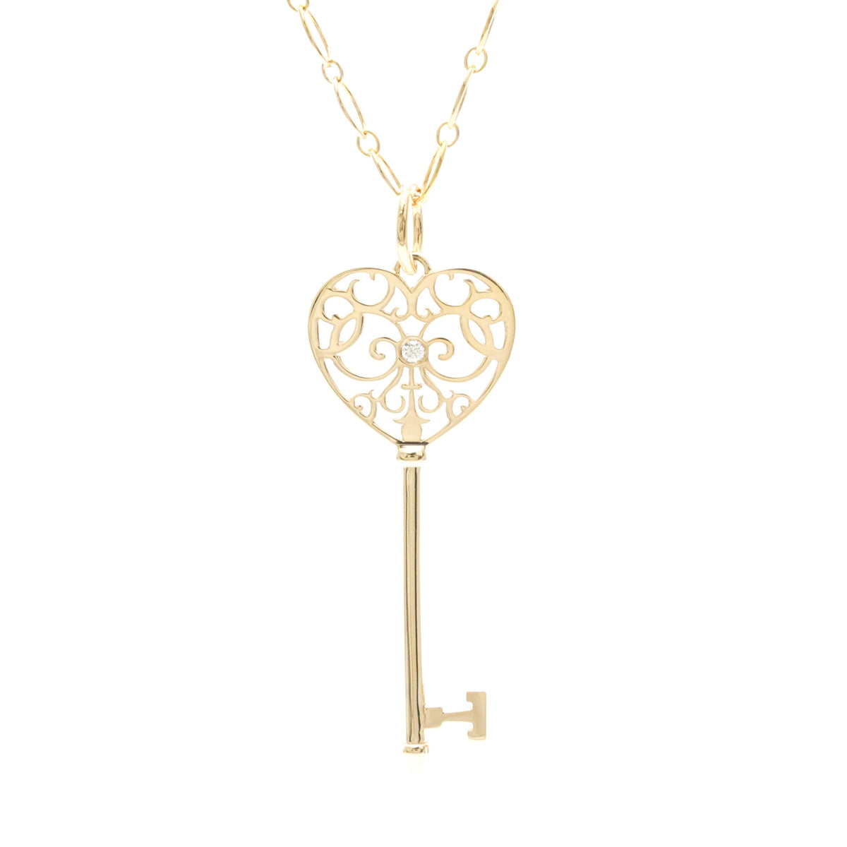 Tiffany & Co. Enchant Heart Key Pendant 18K Yellow Gold With Diamond Gold Pink_Gold Necklace Jewelry (Pre-Owned)