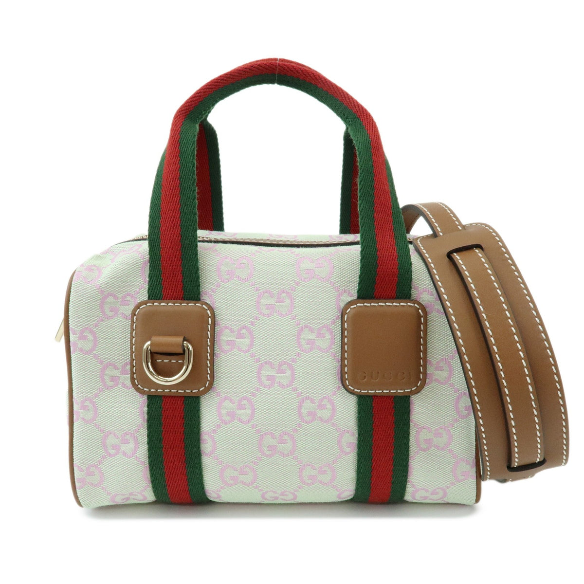 Gucci Web Boston Gg Canvas Green Canvas Handbag (Pre-Owned)