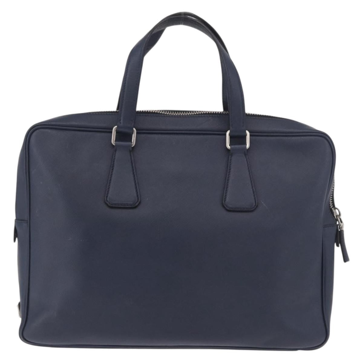Prada Briefcase Leather Blue Leather Briefcase Bag (Pre-Owned)