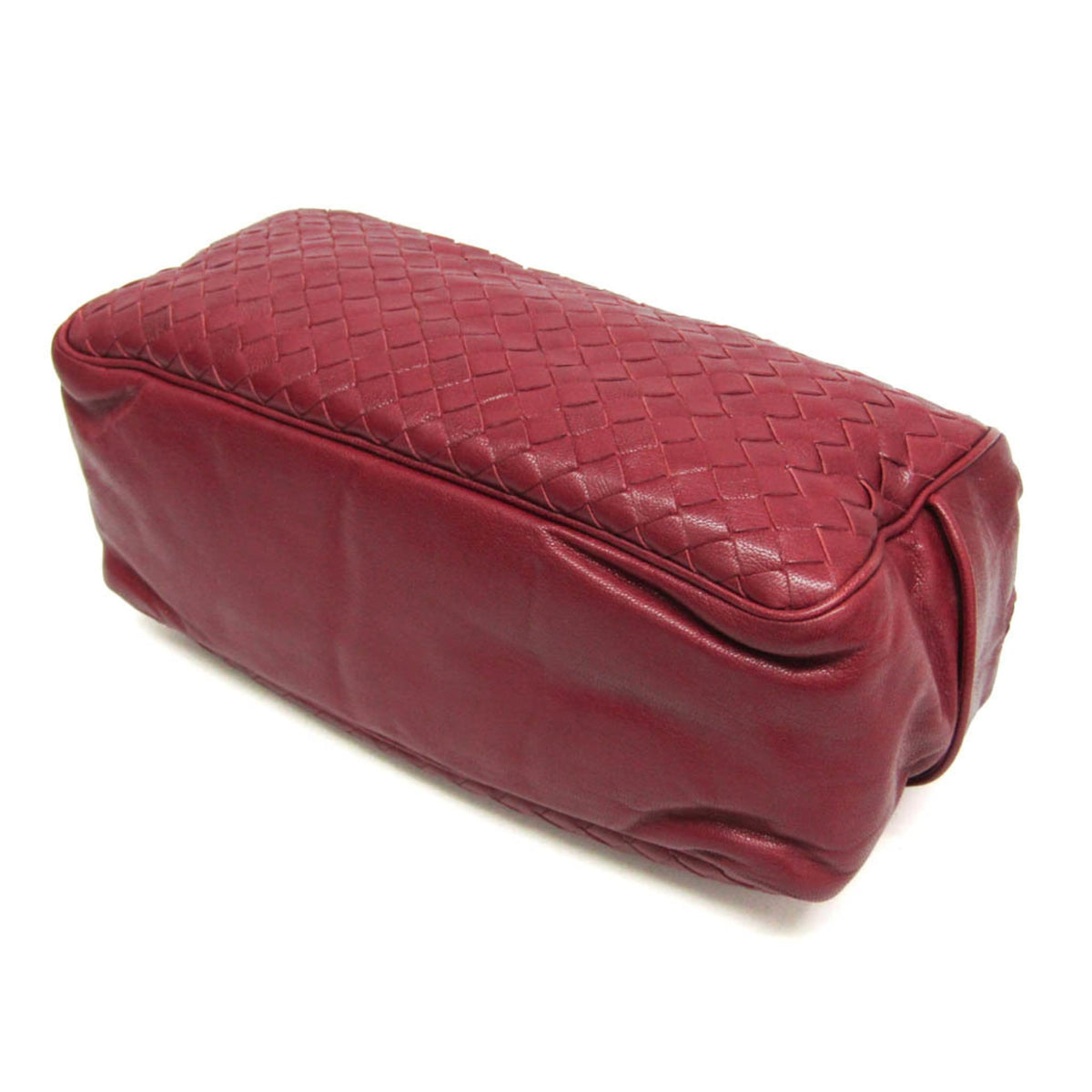 Bottega Veneta Zip Boston Intrecciato Nappa Red Leather Handbag (Pre-Owned)