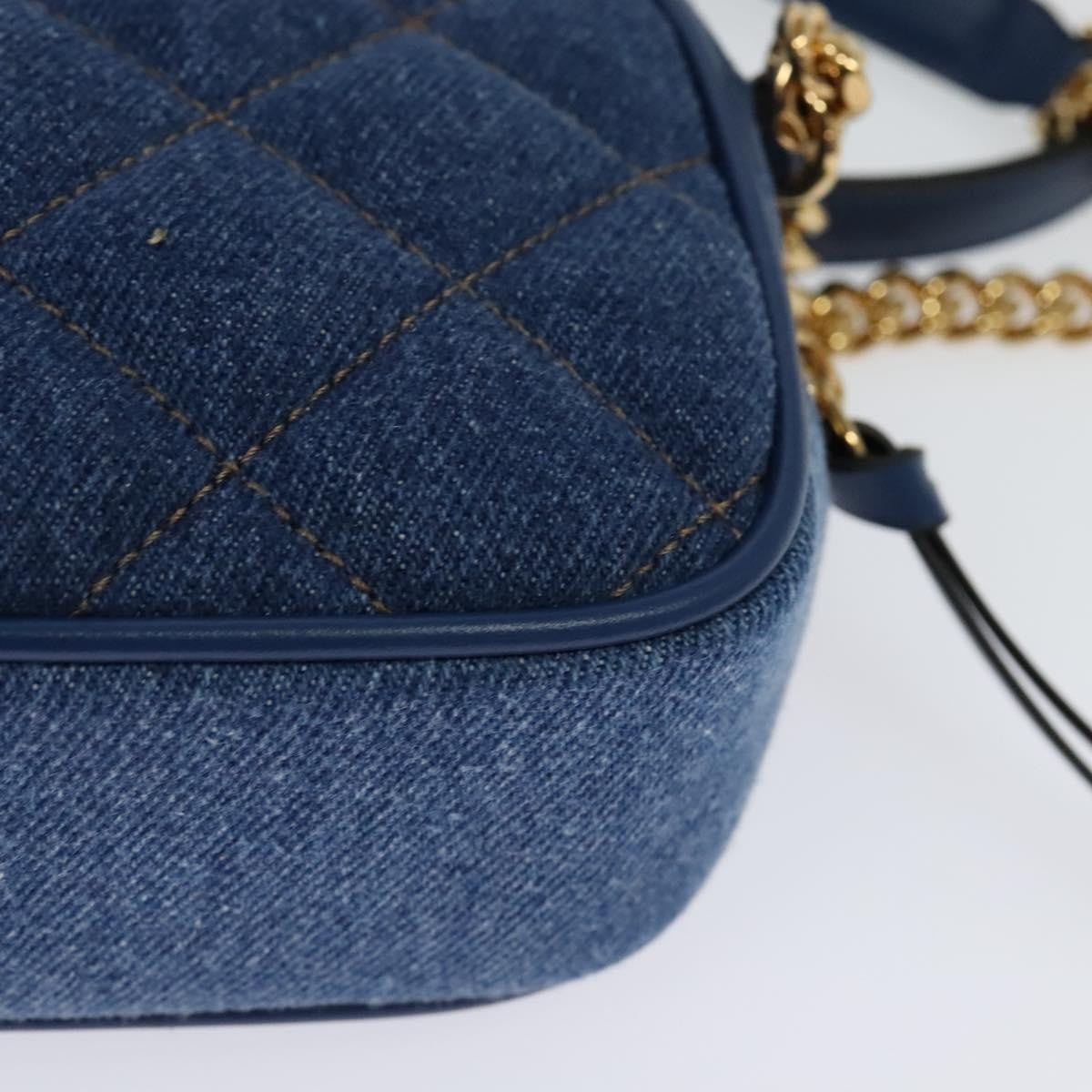 Versace Medusa Icon Front Slip Pocket Camera Quilted Denim Blue Canvas Shoulder Bag Bag (Pre-Owned)