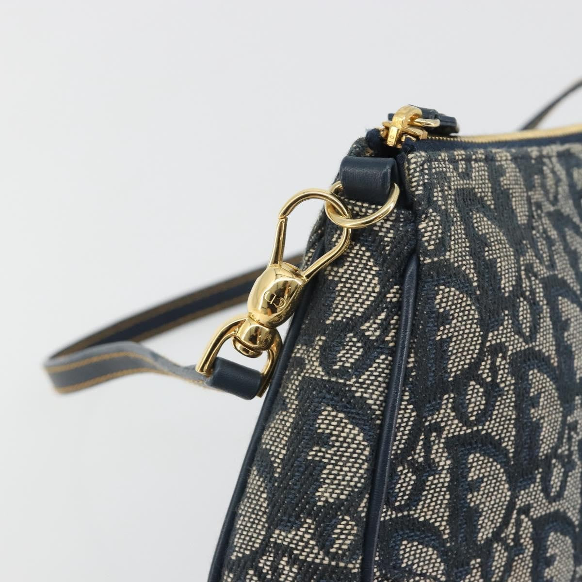 Christian Dior Vintage Saddle Diorissimo Canvas Navy Canvas Shoulder Bag Bag (Pre-Owned)