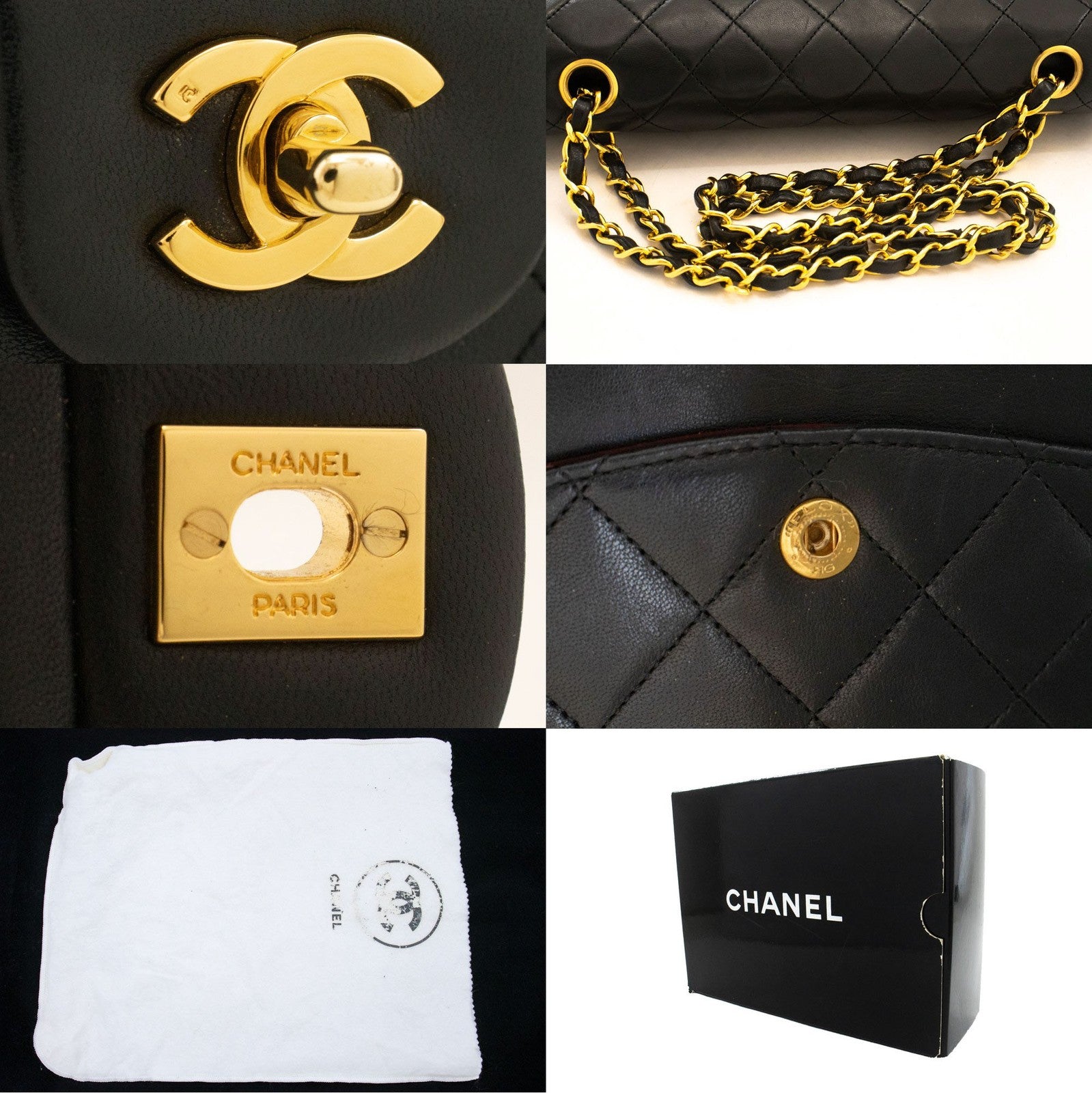 Chanel Classic Flap Lambskin Black Leather Crossbody Bag Bag (Pre-Owned)