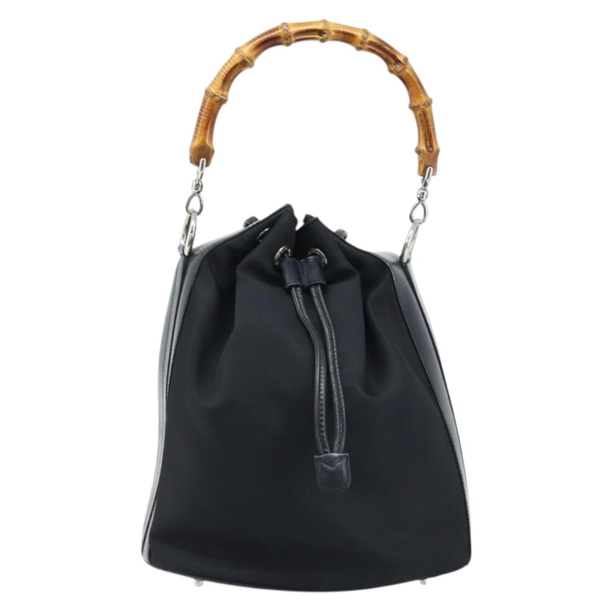 Gucci Vintage Bamboo Bucket Nylon And Leather Black Nylon Handbag (Pre-Owned)