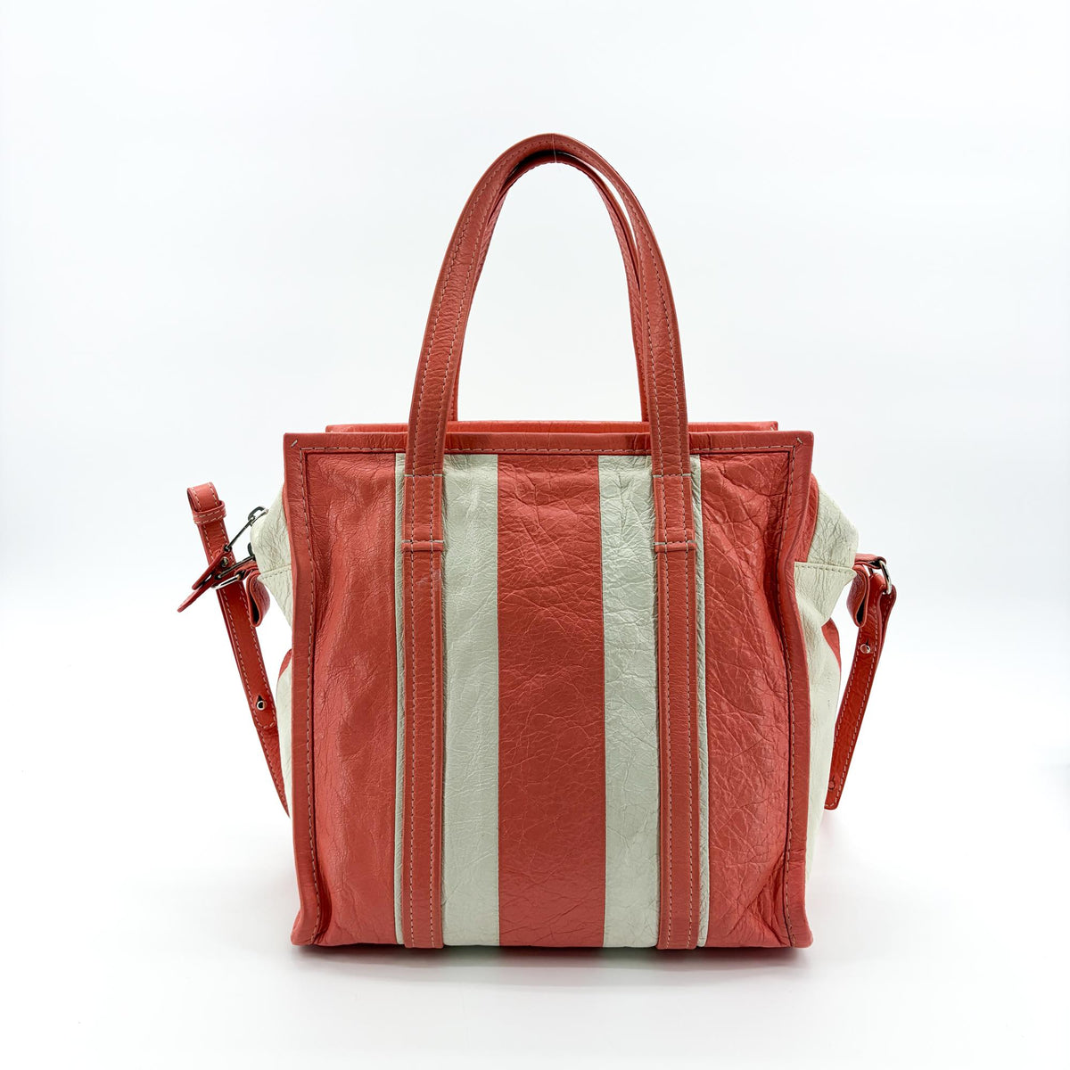 Balenciaga Bazar Striped Leather White Leather Tote Bag Bag (Pre-Owned)