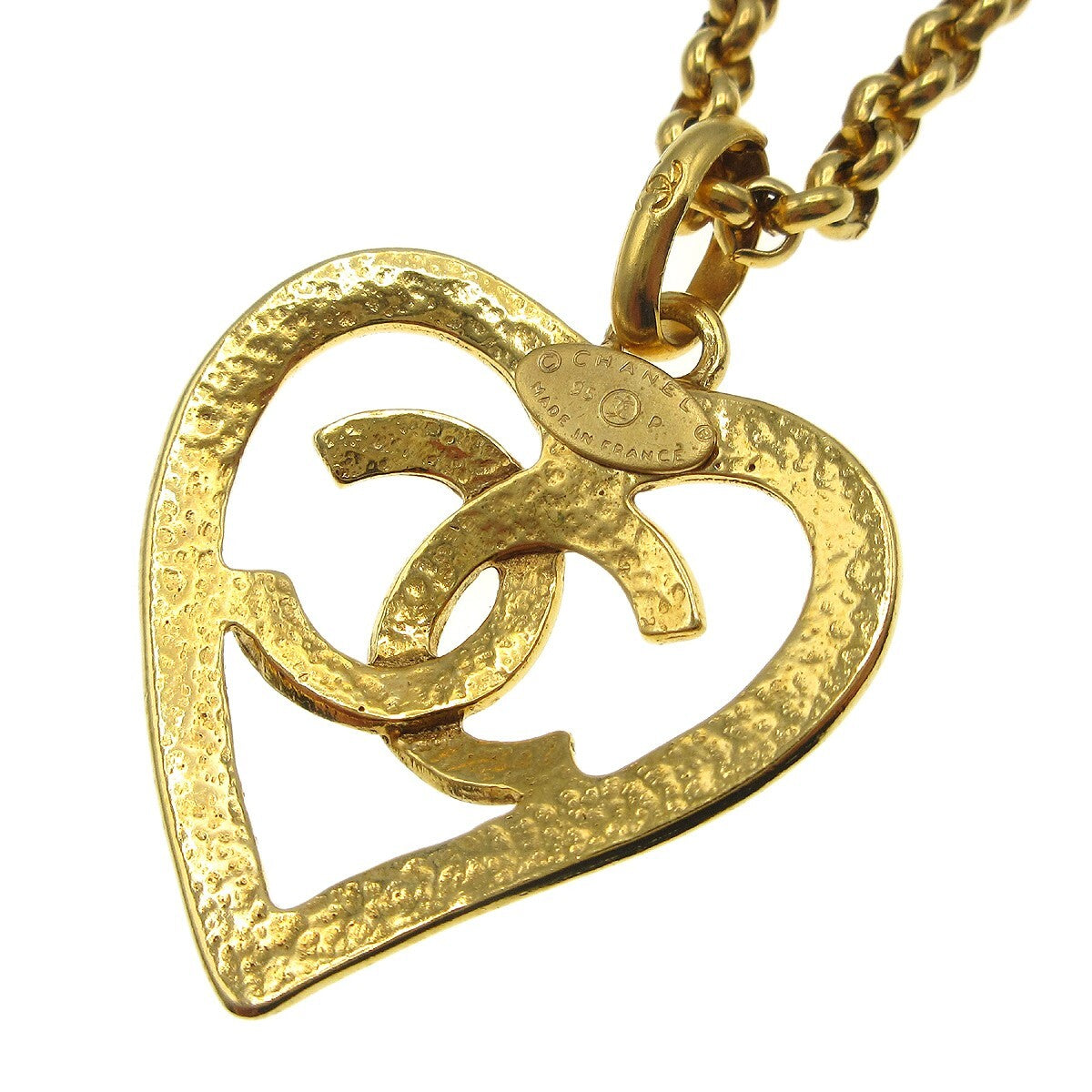 Chanel Cc Heart Pendant Metal Gold Gold_Plated Necklace Jewelry (Pre-Owned)