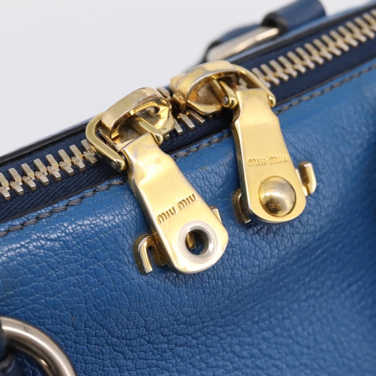 Miu Miu Madras Bowler Leather Blue Leather Handbag (Pre-Owned)