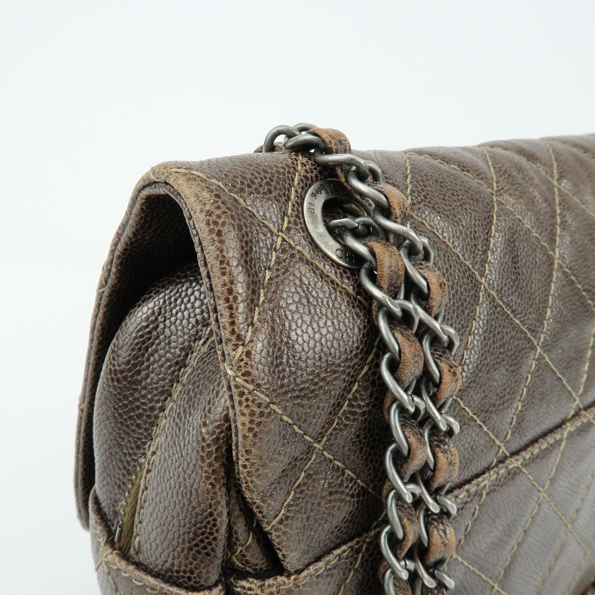 Chanel Easy Flap Quilted Caviar Brown Leather Handbag (Pre-Owned)