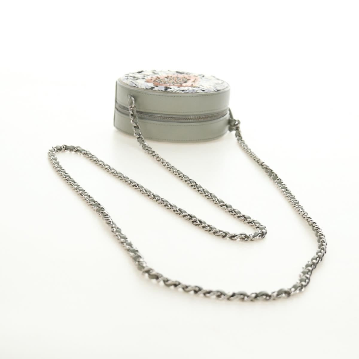 Chanel Round Clutch With Chain Sequins Gray Leather Clutche & Pouche Bag (Pre-Owned)