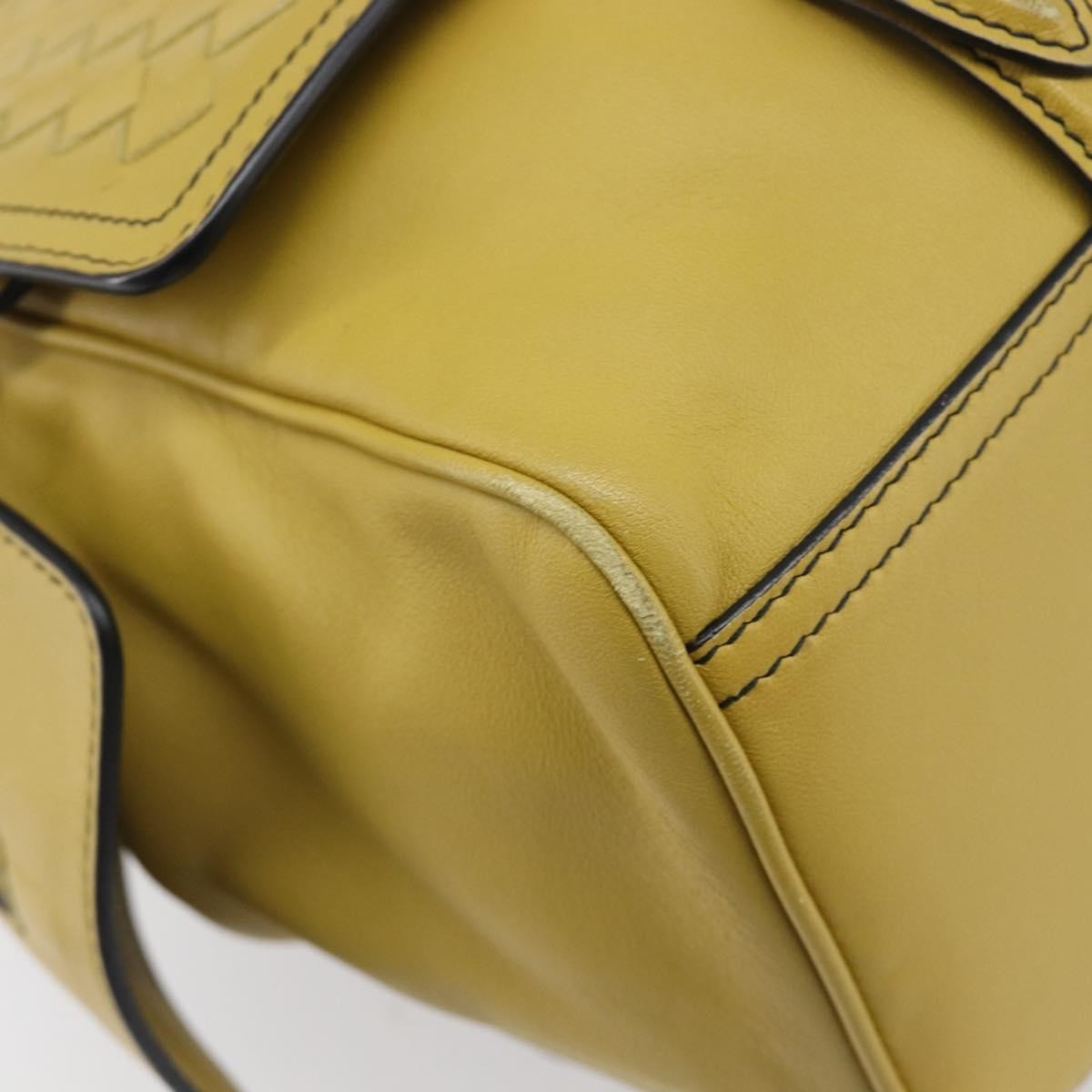 Bottega Veneta Monaco Nappa Leather With Intrecciato Detail Yellow Leather Handbag (Pre-Owned)