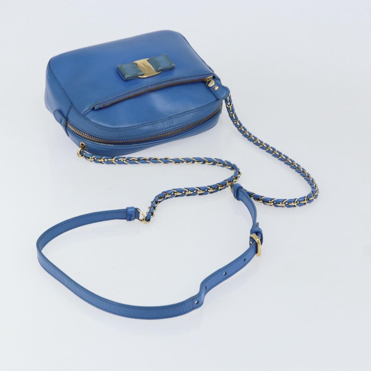 Salvatore Ferragamo Vala Chain Leather Blue Leather Shoulder Bag Bag (Pre-Owned)