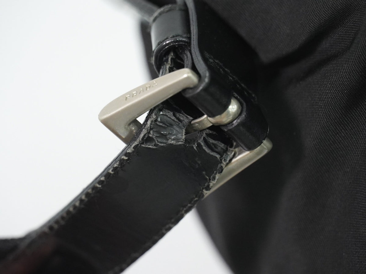 Prada Front Pocket Buckle Nylon Black Nylon Backpack Bag (Pre-Owned)