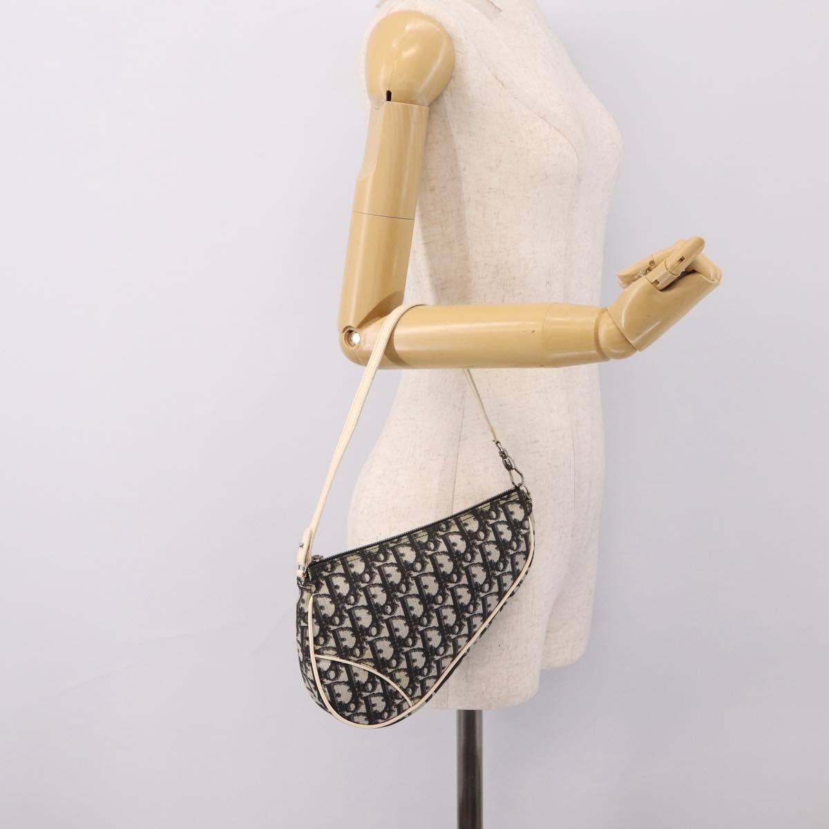 Christian Dior Vintage Saddle Diorissimo Canvas Gray Canvas Handbag (Pre-Owned)