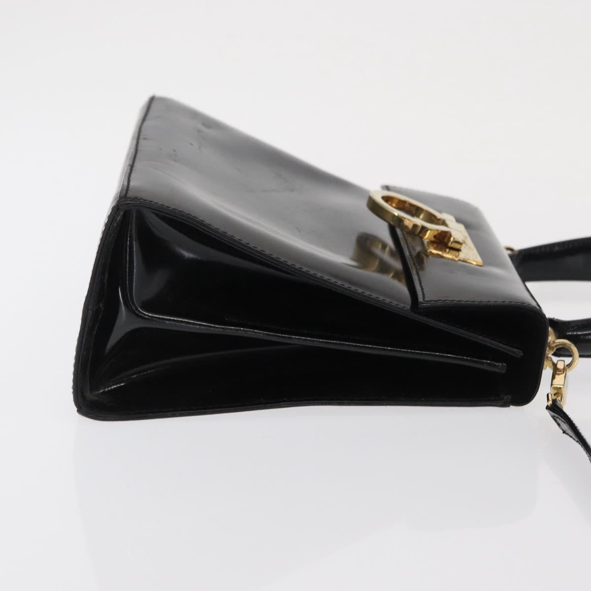 Salvatore Ferragamo Gancini Convertible Top Handle Patent Leather Black Patent_Leather Handbag (Pre-Owned)