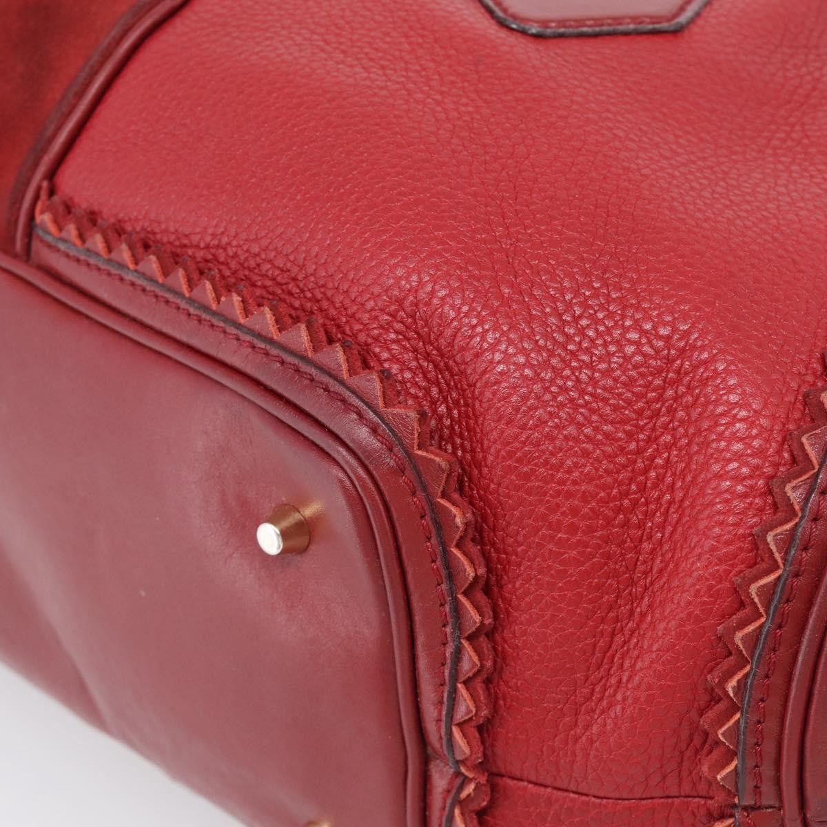 Burberry Hedwig Bowler Leather With Suede Red Leather Handbag (Pre-Owned)