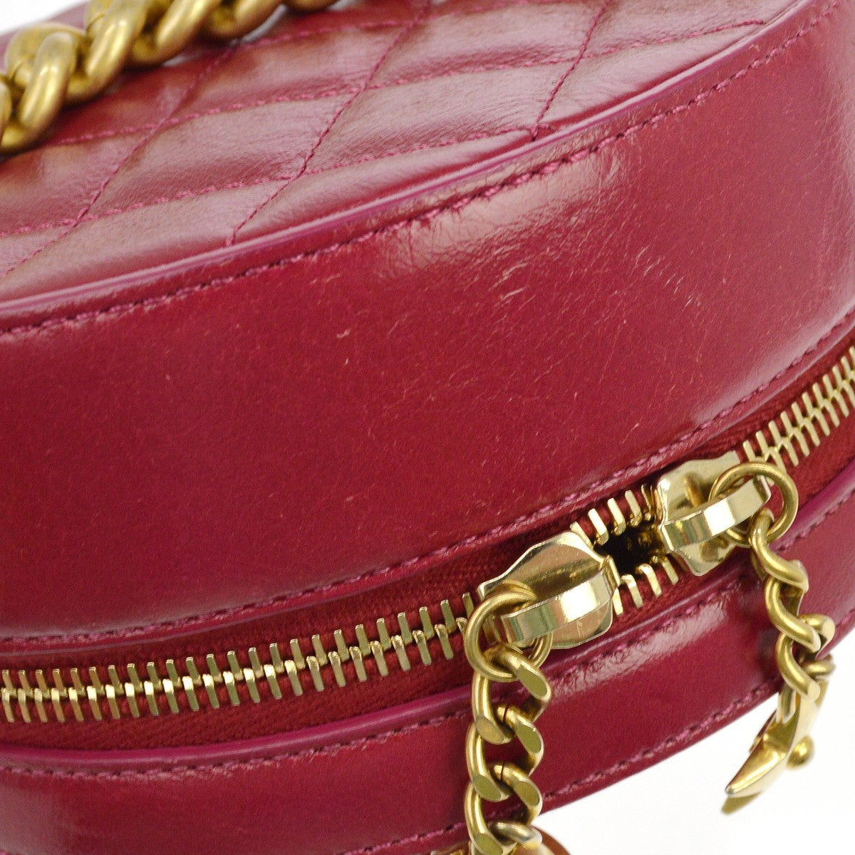 Chanel Round As Earth Glazed Calfskin Red Leather Shoulder Bag Bag (Pre-Owned)