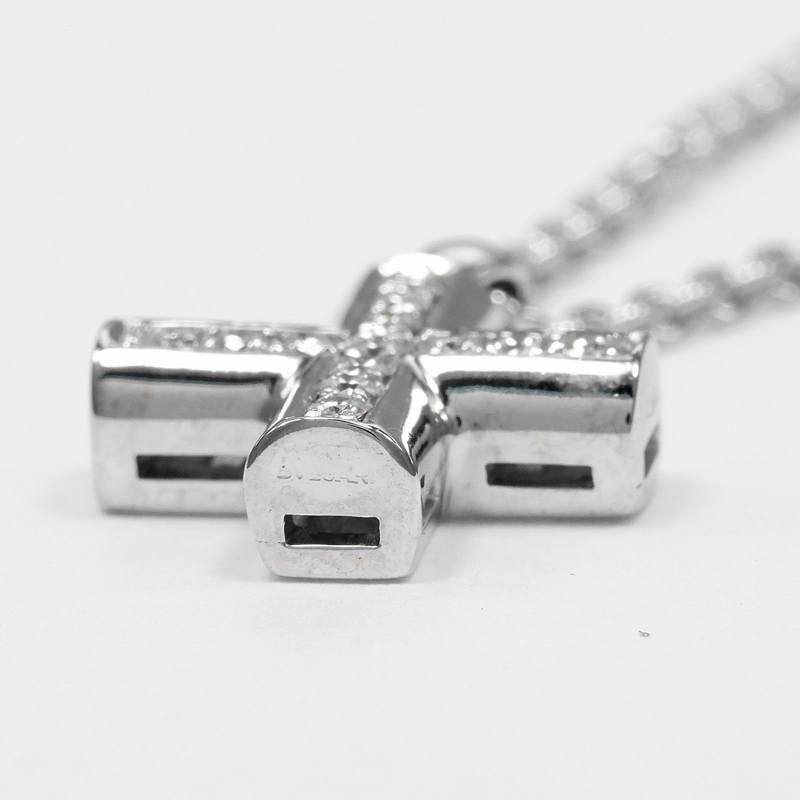 Bvlgari Greek Cross 18K White Gold With Diamonds Silver White_Gold Necklace Jewelry (Pre-Owned)
