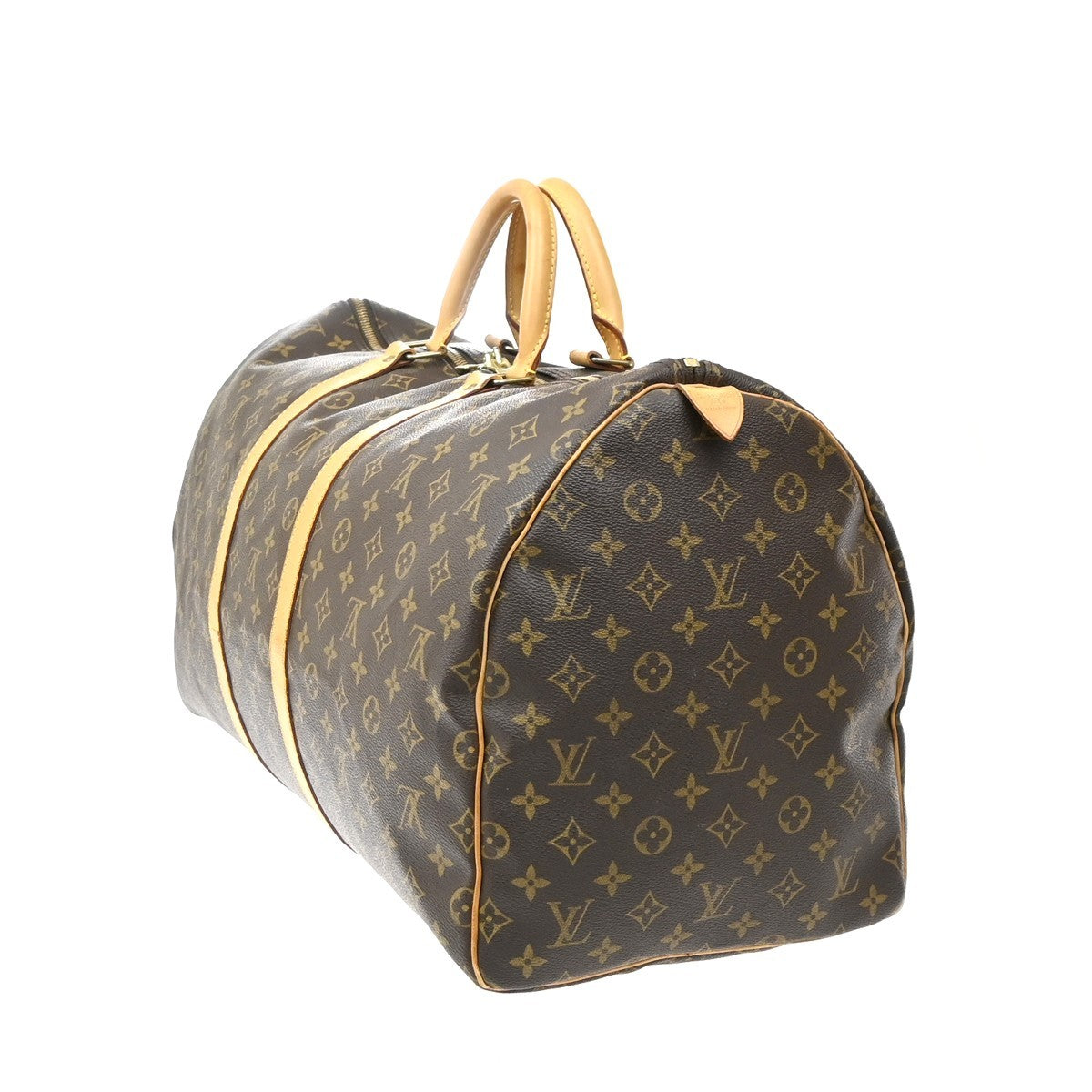 Louis Vuitton Keepall Monogram Canvas Brown Leather Travel Bag Bag (Pre-Owned)