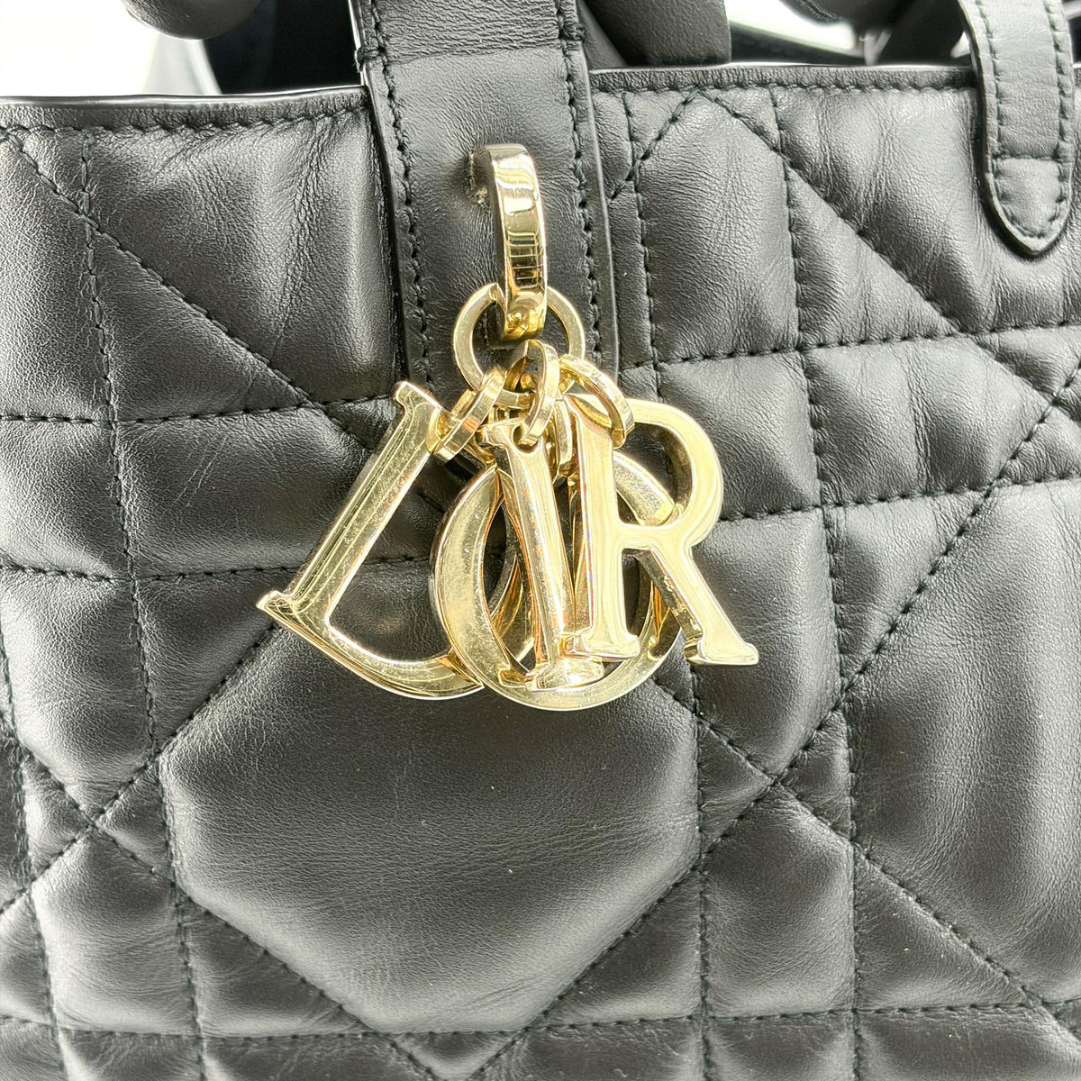 Christian Dior Toujours Macrocannage Quilt Calfskin Black Leather Tote Bag Bag (Pre-Owned)