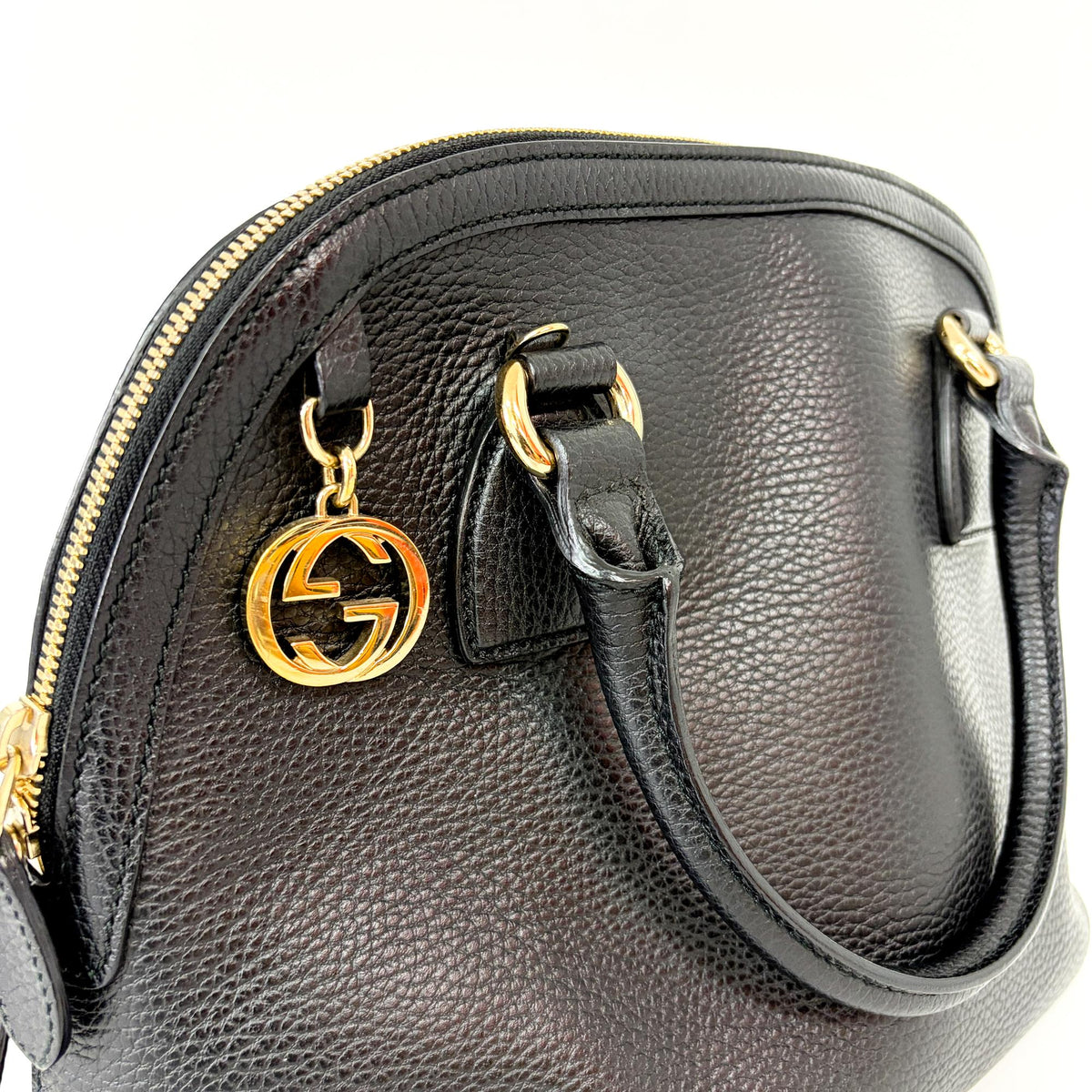 Gucci Dome Bowler Gg Suede Black Leather Handbag (Pre-Owned)
