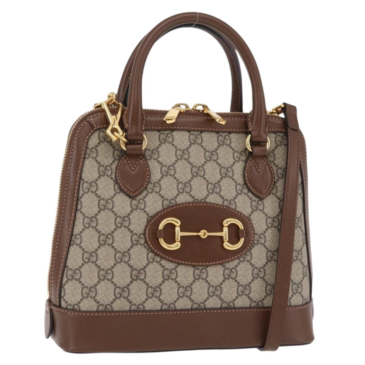 Gucci Horsebit 1955 Top Handle Gg Coated Canvas With Leather Beige Canvas Handbag (Pre-Owned)