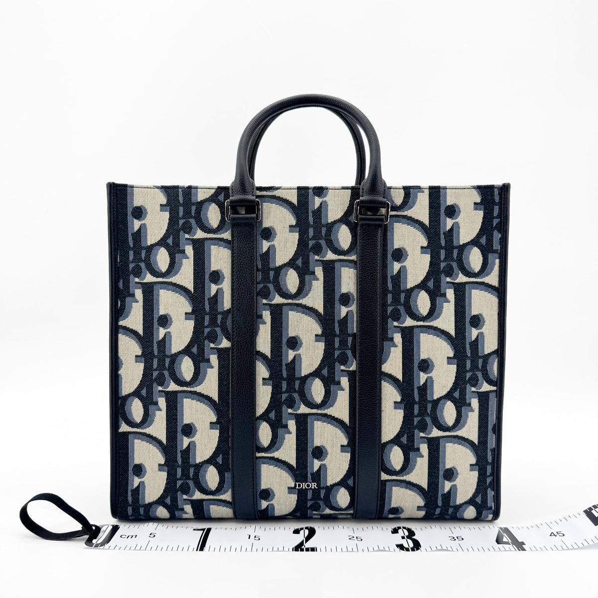 Christian Dior Book Tote With Strap Oblique Canvas Black Canvas Tote Bag Bag (Pre-Owned)