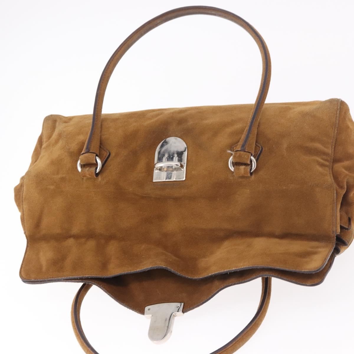 Prada Pushlock Tote Suede Brown Suede Handbag (Pre-Owned)