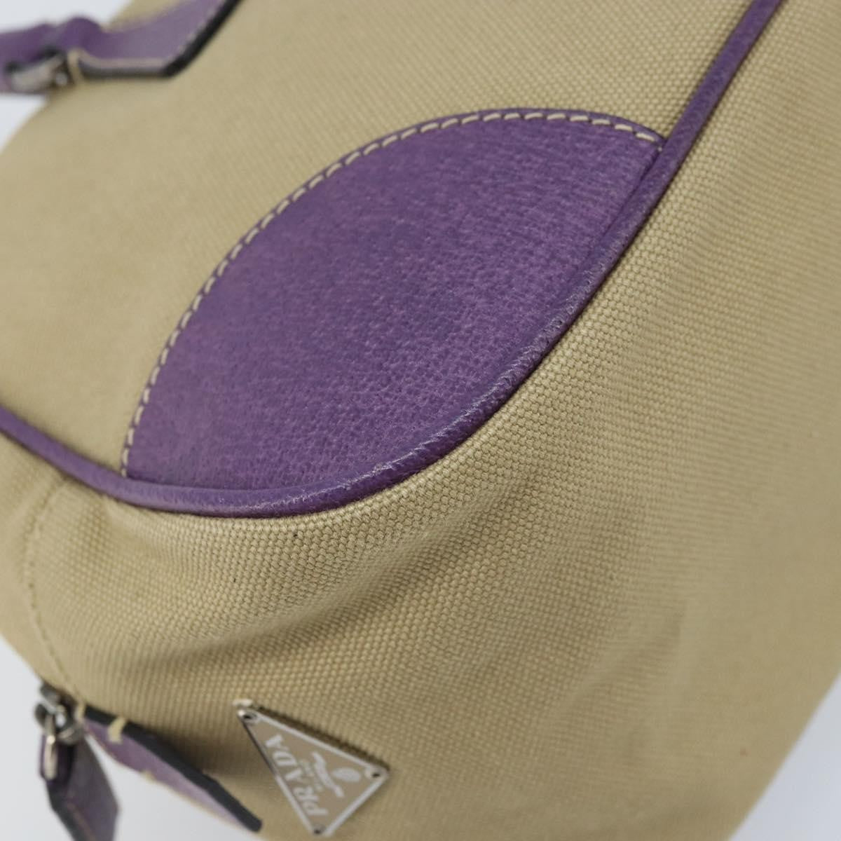 Prada Bowler Canvas With Leather Beige Canvas Shoulder Bag Bag (Pre-Owned)