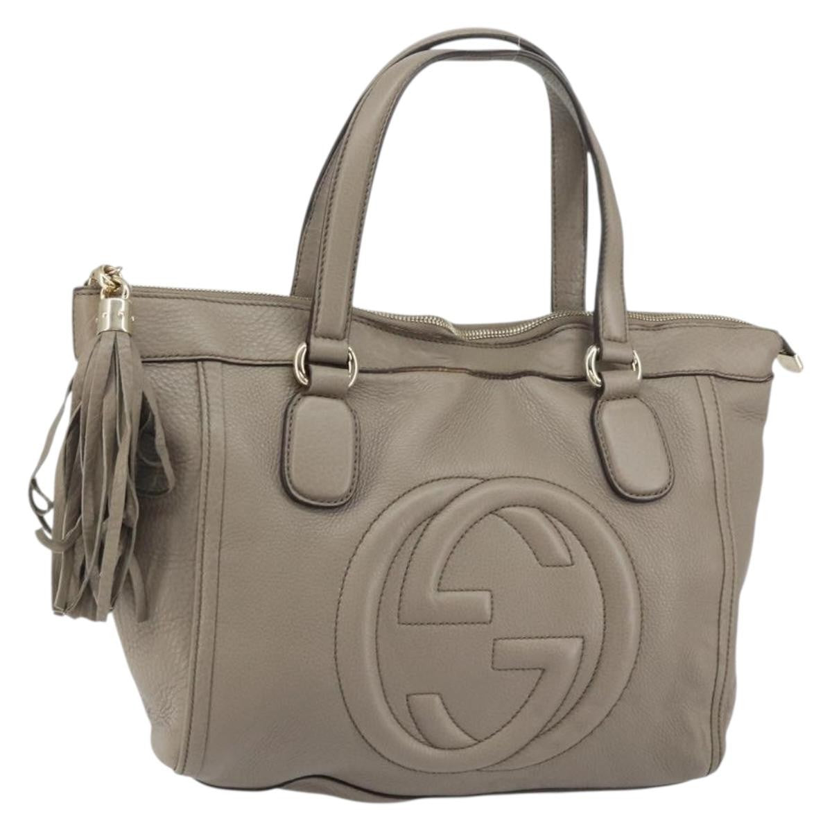 Gucci Soho Convertible Soft Top Handle Leather Gray Leather Handbag (Pre-Owned)
