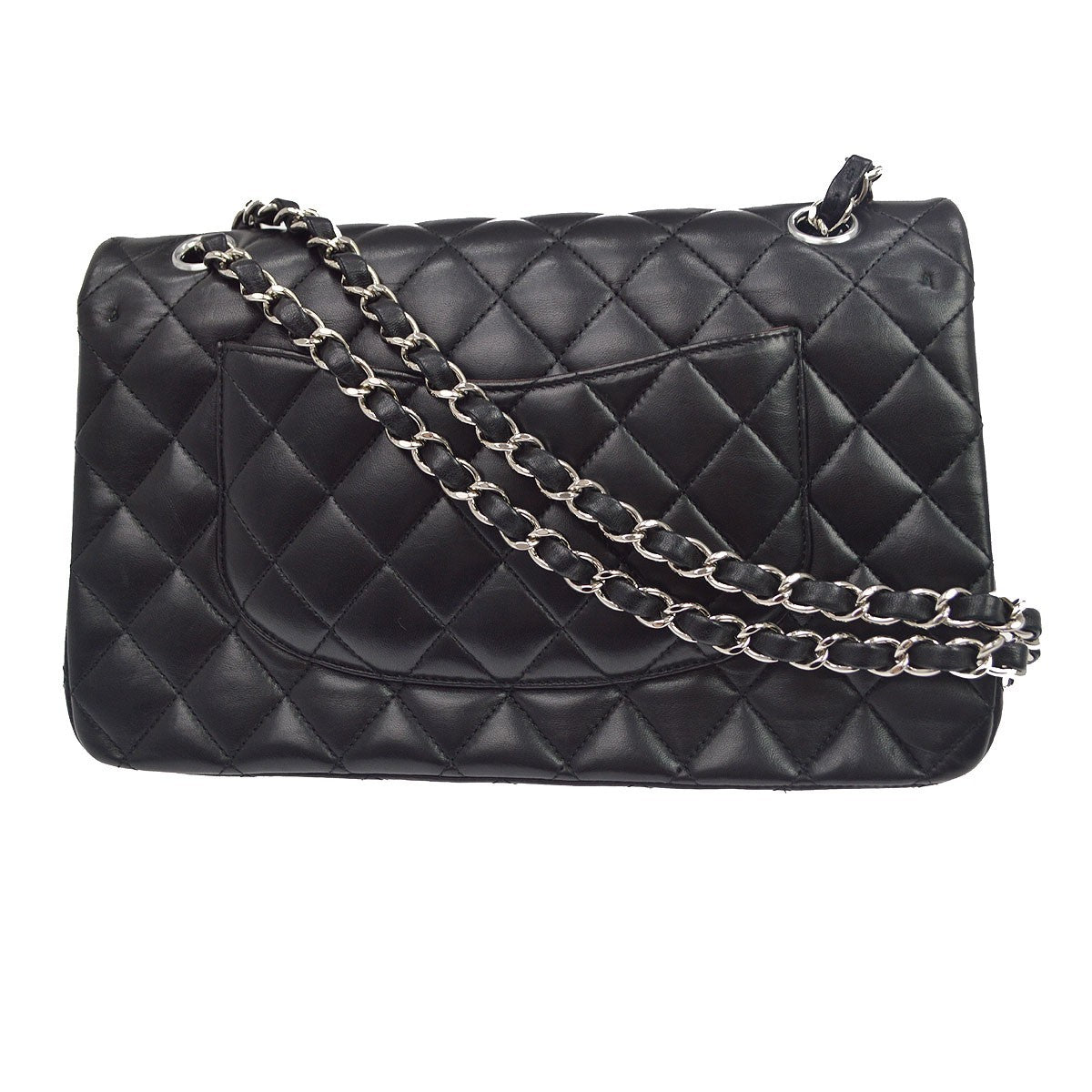 Chanel Classic Timeless Double Flap Quilted Lambskin Black Leather Handbag (Pre-Owned)