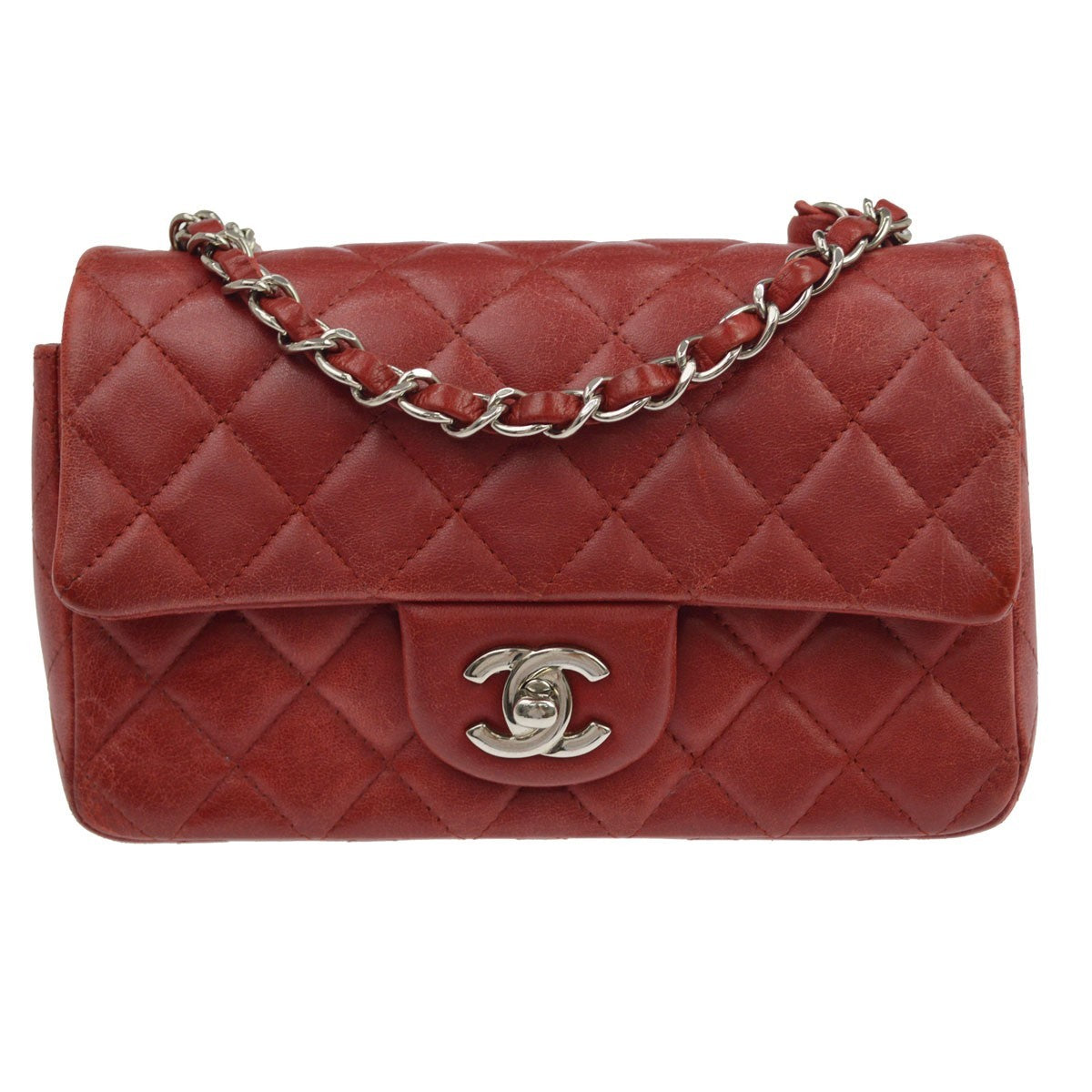 Chanel Classic Single Flap Bag Quilted Lambskin Red Leather Shoulder Bag Bag (Pre-Owned)