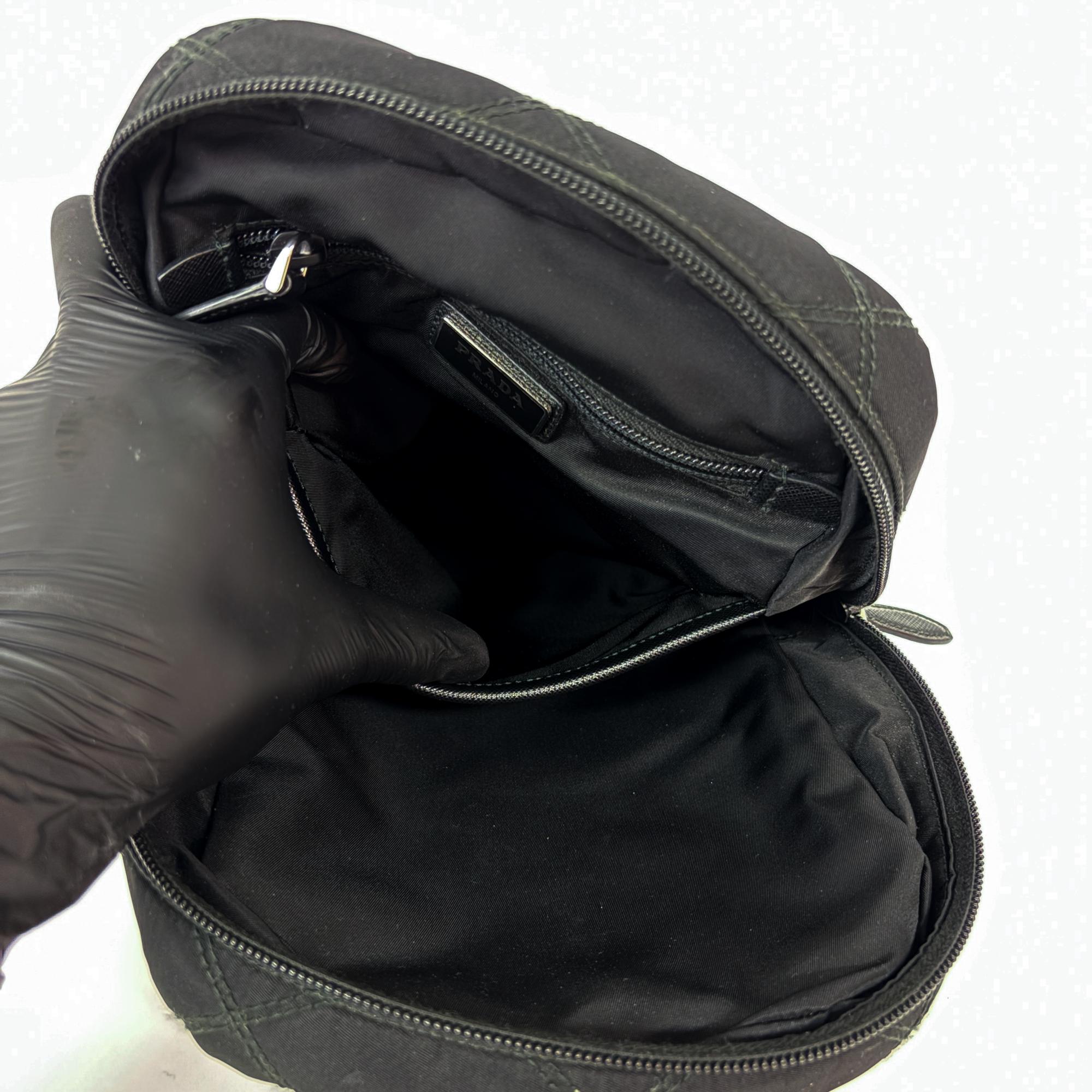 Prada Zip Sling Re-Nylon Black Nylon Backpack Bag (Pre-Owned)