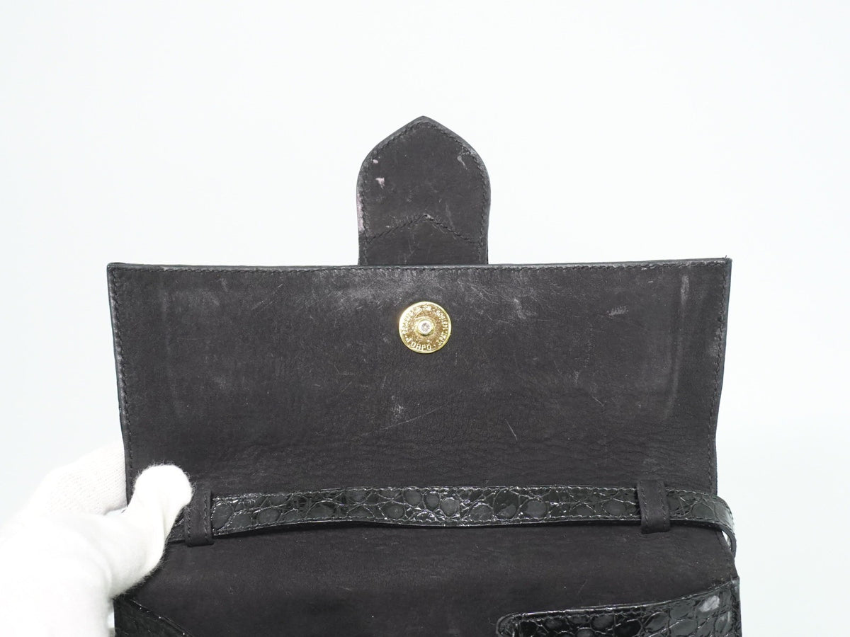 Salvatore Ferragamo Vintage Top Handle Leather Black Patent_Leather Handbag (Pre-Owned)