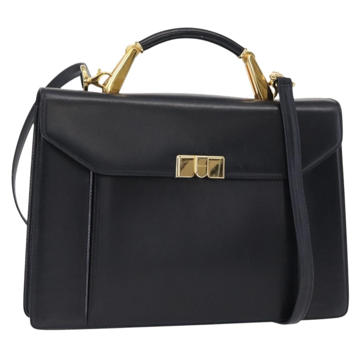 Bally Vintage Leather Navy Leather Handbag (Pre-Owned)
