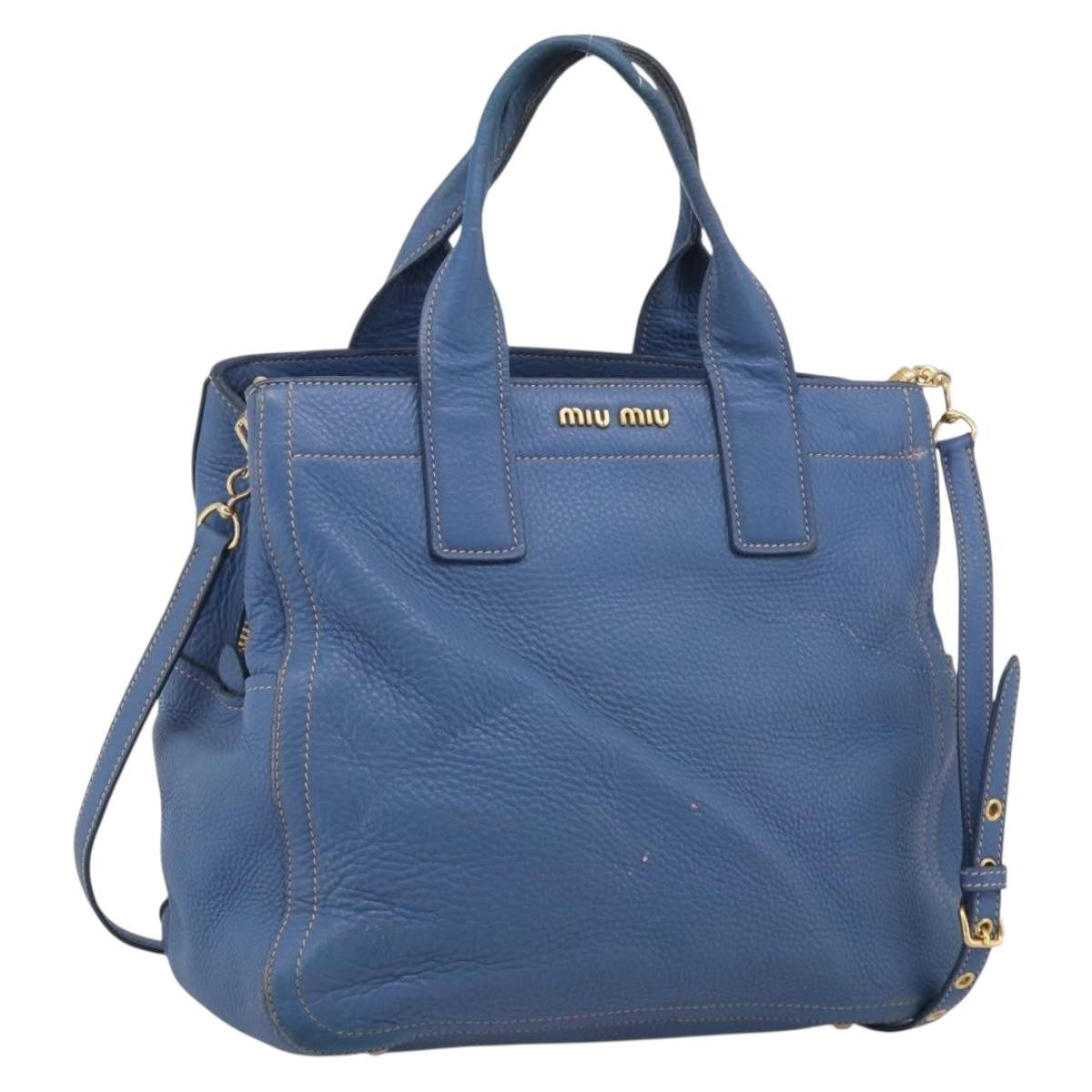 Miu Miu Beau Top Handle Leather Blue Leather Handbag (Pre-Owned)