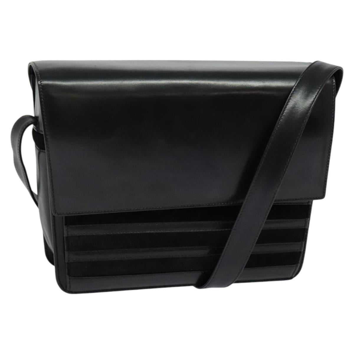 Gucci Vintage Flat Messenger Nylon And Leather Black Leather Shoulder Bag Bag (Pre-Owned)