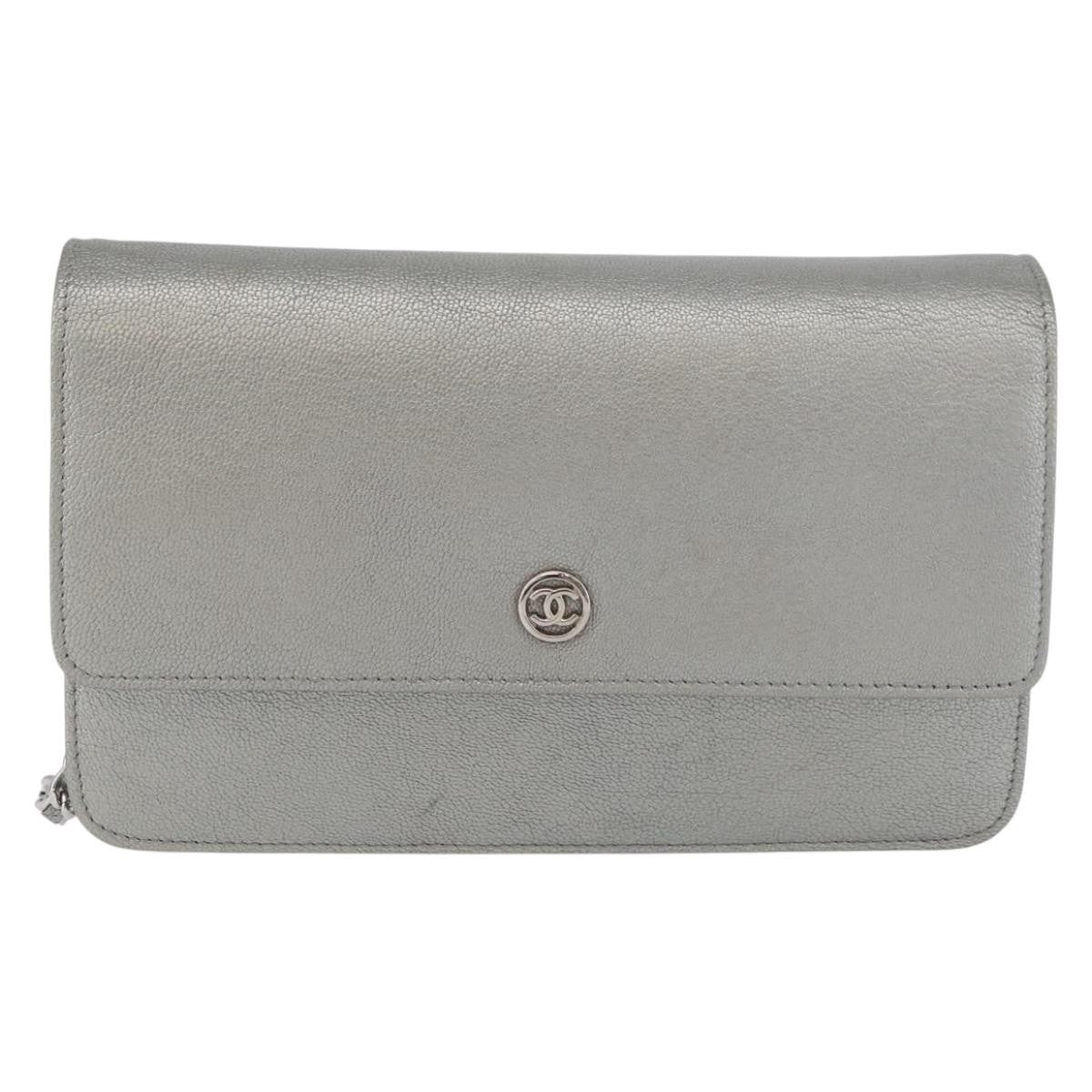 Chanel Round Cc Wallet On Chain Goatskin Silver Leather Crossbody Bag Bag (Pre-Owned)