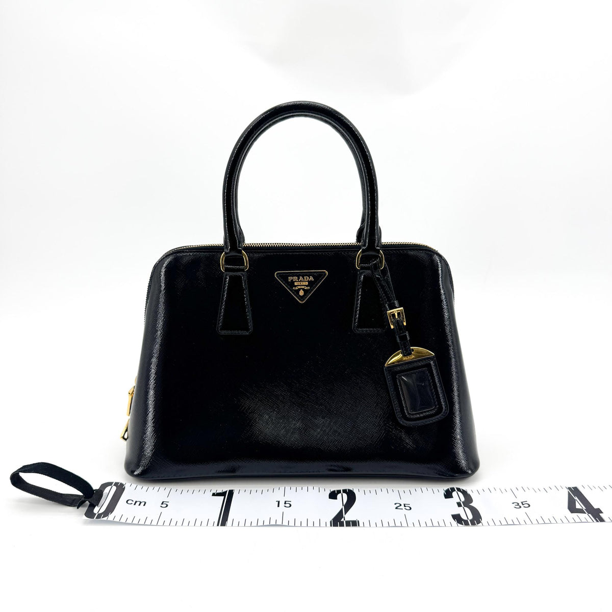 Prada Promenade Vernice Saffiano Leather Black Leather Handbag (Pre-Owned)
