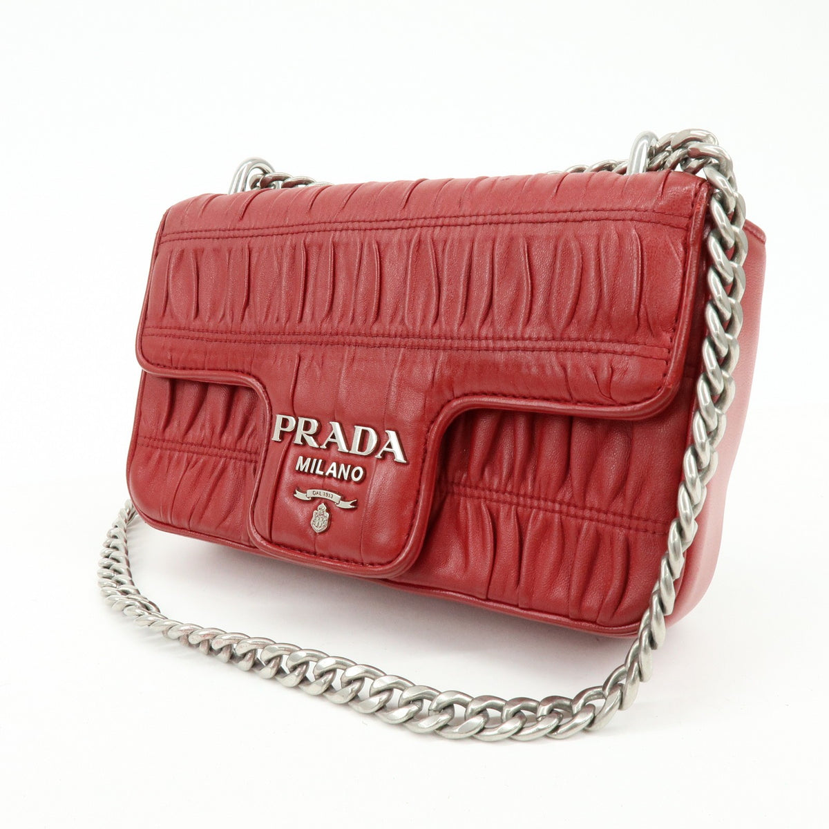 Prada Chain Flap Nappa Gaufre Red Leather Shoulder Bag Bag (Pre-Owned)